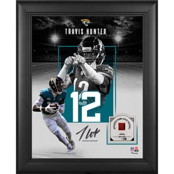 Travis Hunter Jacksonville Jaguars Facsimile Signature Framed 11" x 14" Showcase Collage with a Piece of Game-Used Football - Limited Edition of 250