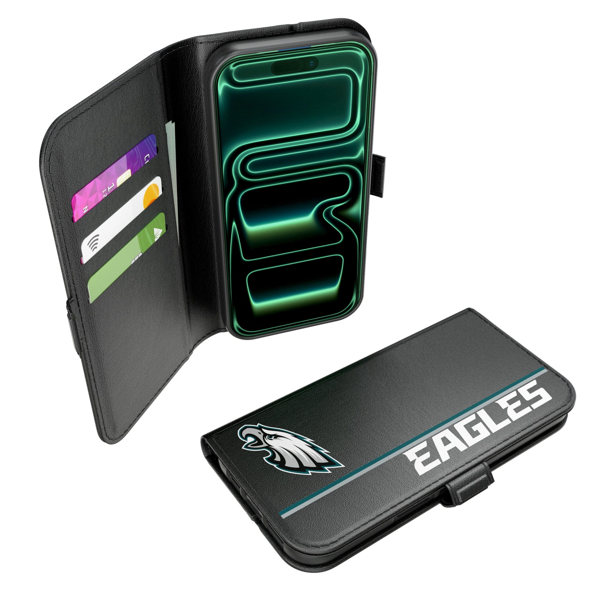 Keyscaper - NFL - Philadelphia Eagles iPhone Folio 2.0 Case - 17 Pro - Black