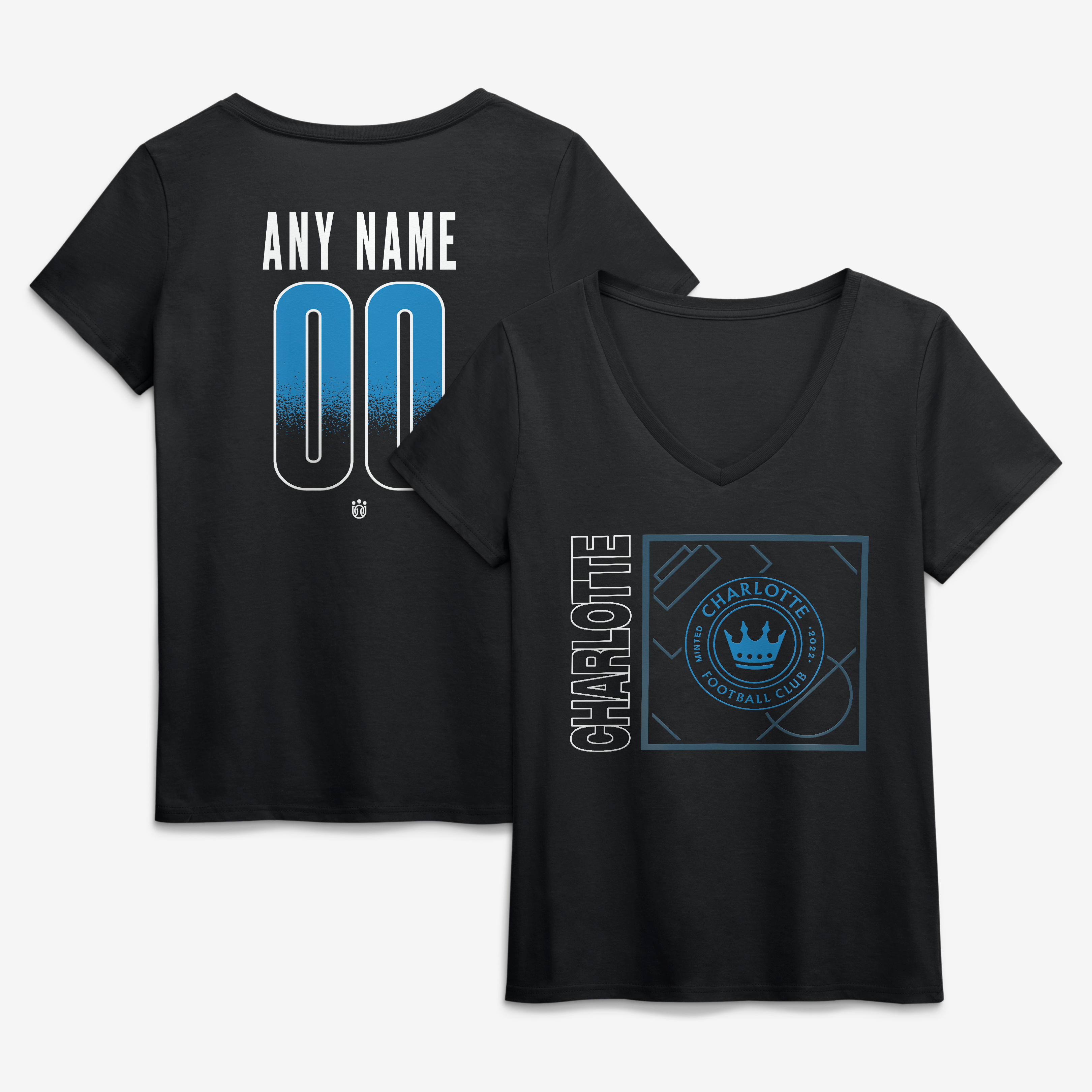 Women's Black Charlotte FC Home Field Pop Personalized Name & Number V-Neck T-Shirt