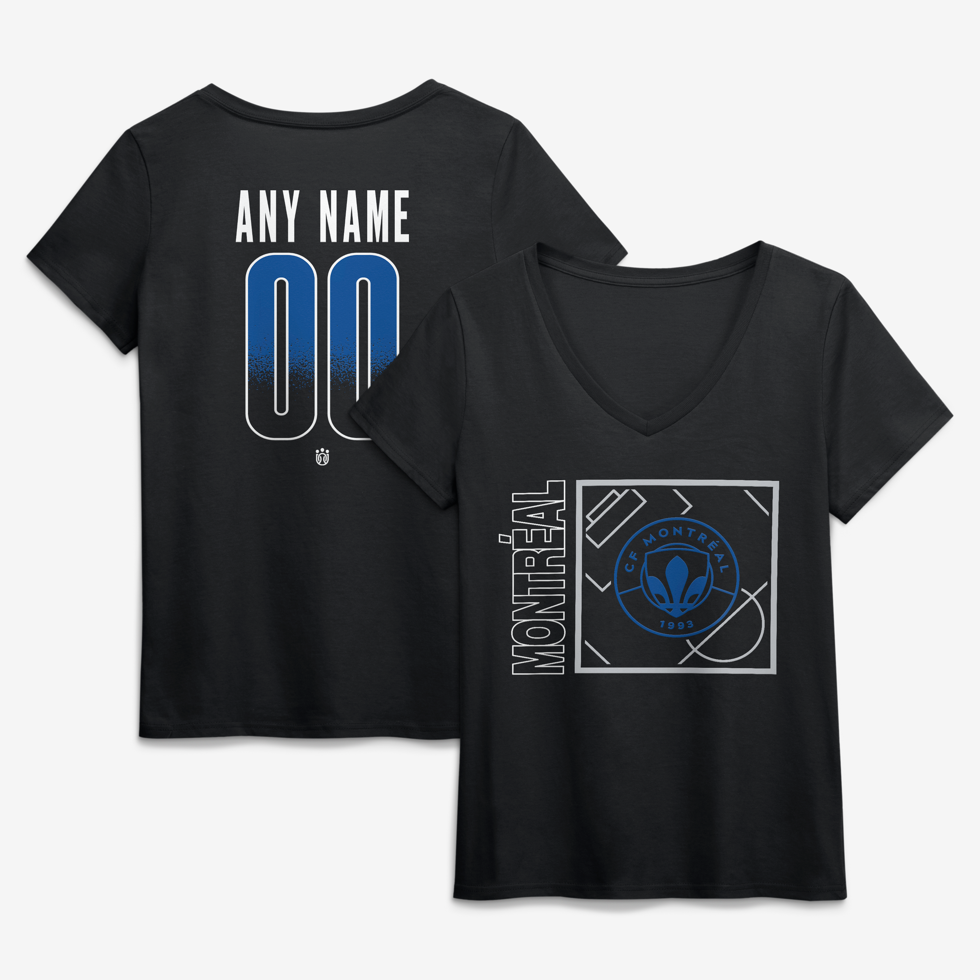 Women's Black CF Montreal Home Field Pop Personalized Name & Number V-Neck T-Shirt