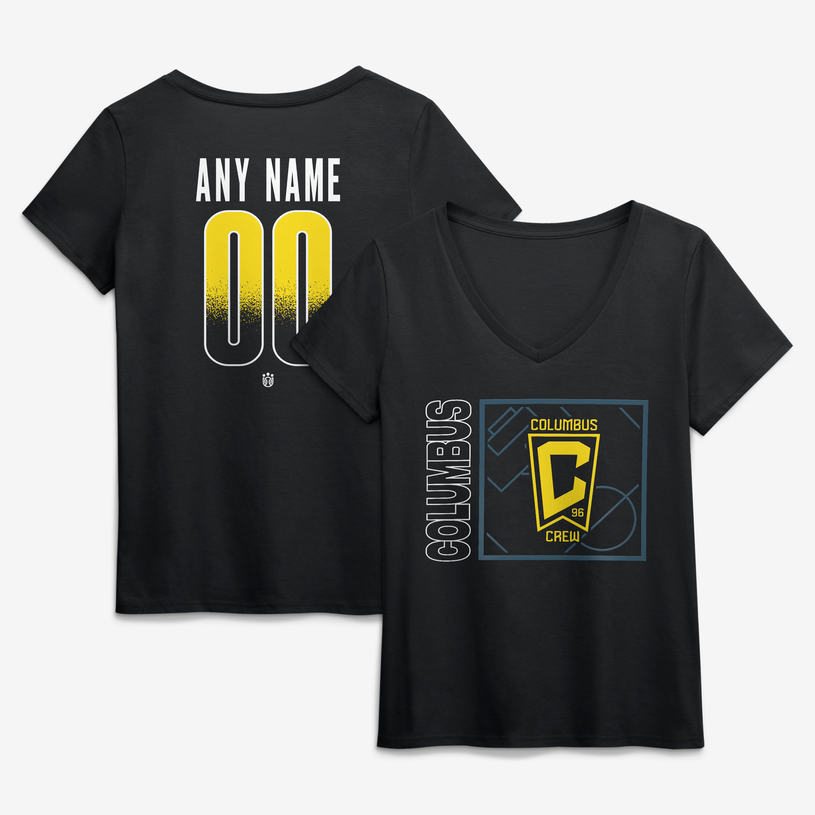 Women's Black Columbus Crew Home Field Pop Personalized Name & Number V-Neck T-Shirt