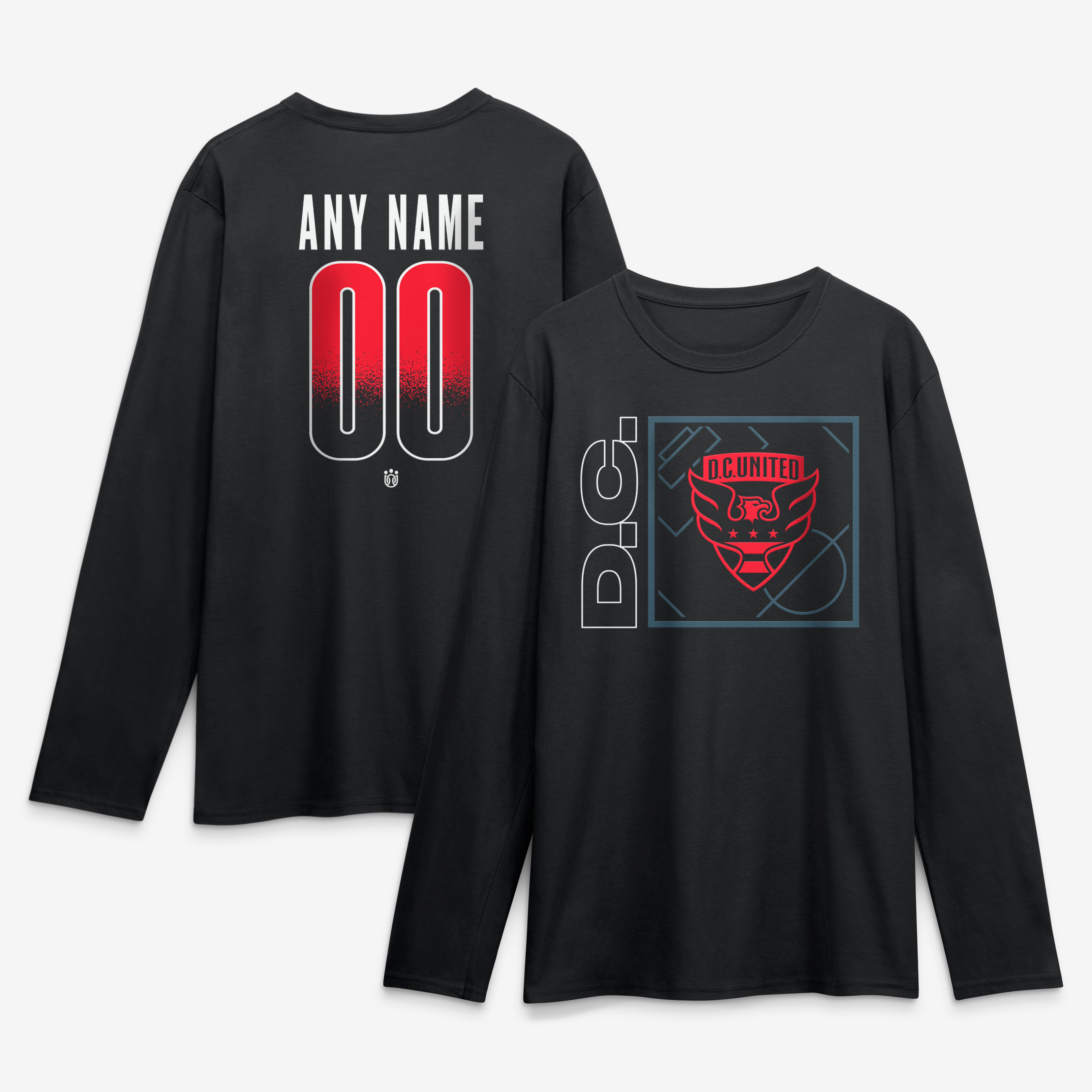 Men's Black D.C. United  Home Field Pop Personalized Name & Number Long Sleeve T-Shirt