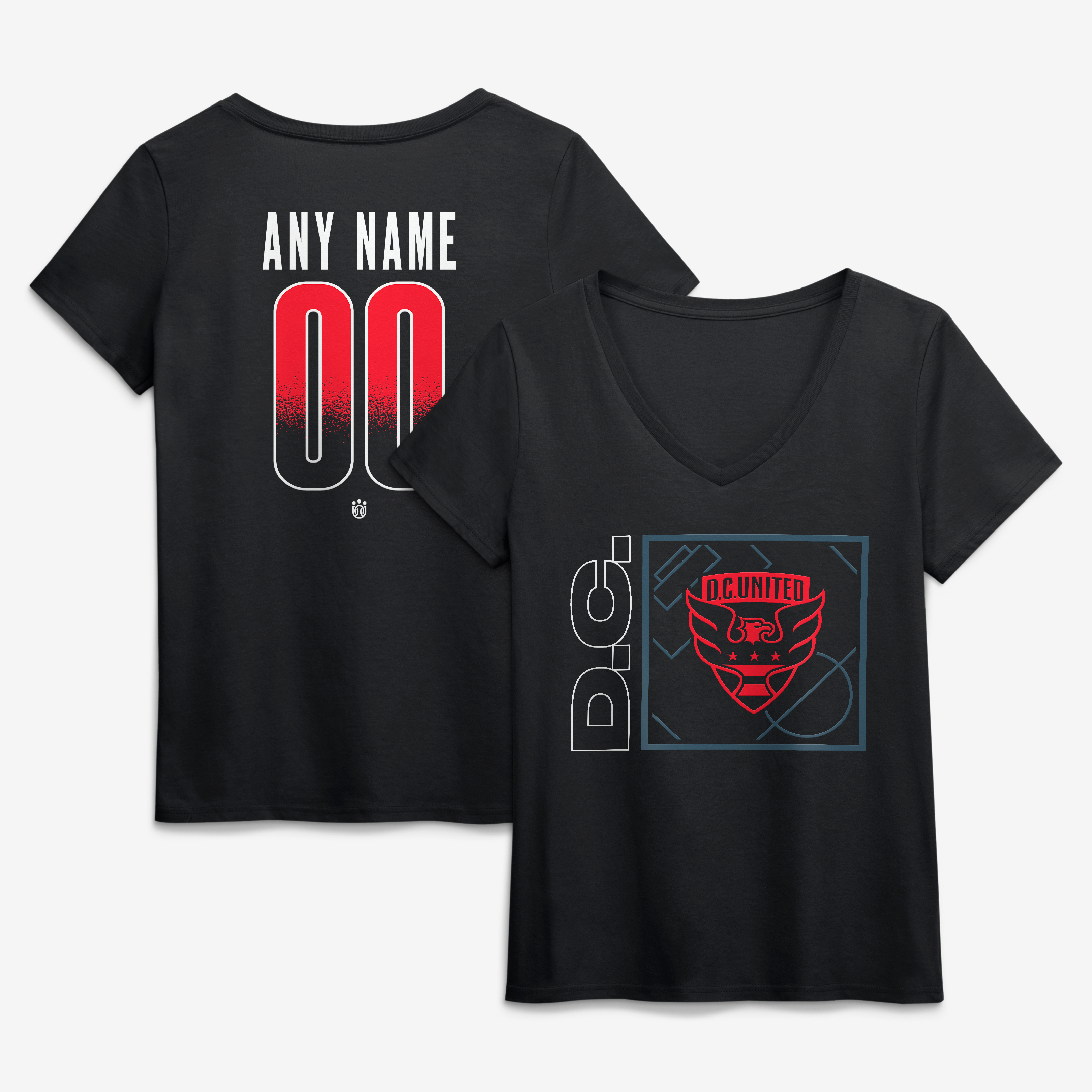 Women's Black D.C. United Home Field Pop Personalized Name & Number V-Neck T-Shirt