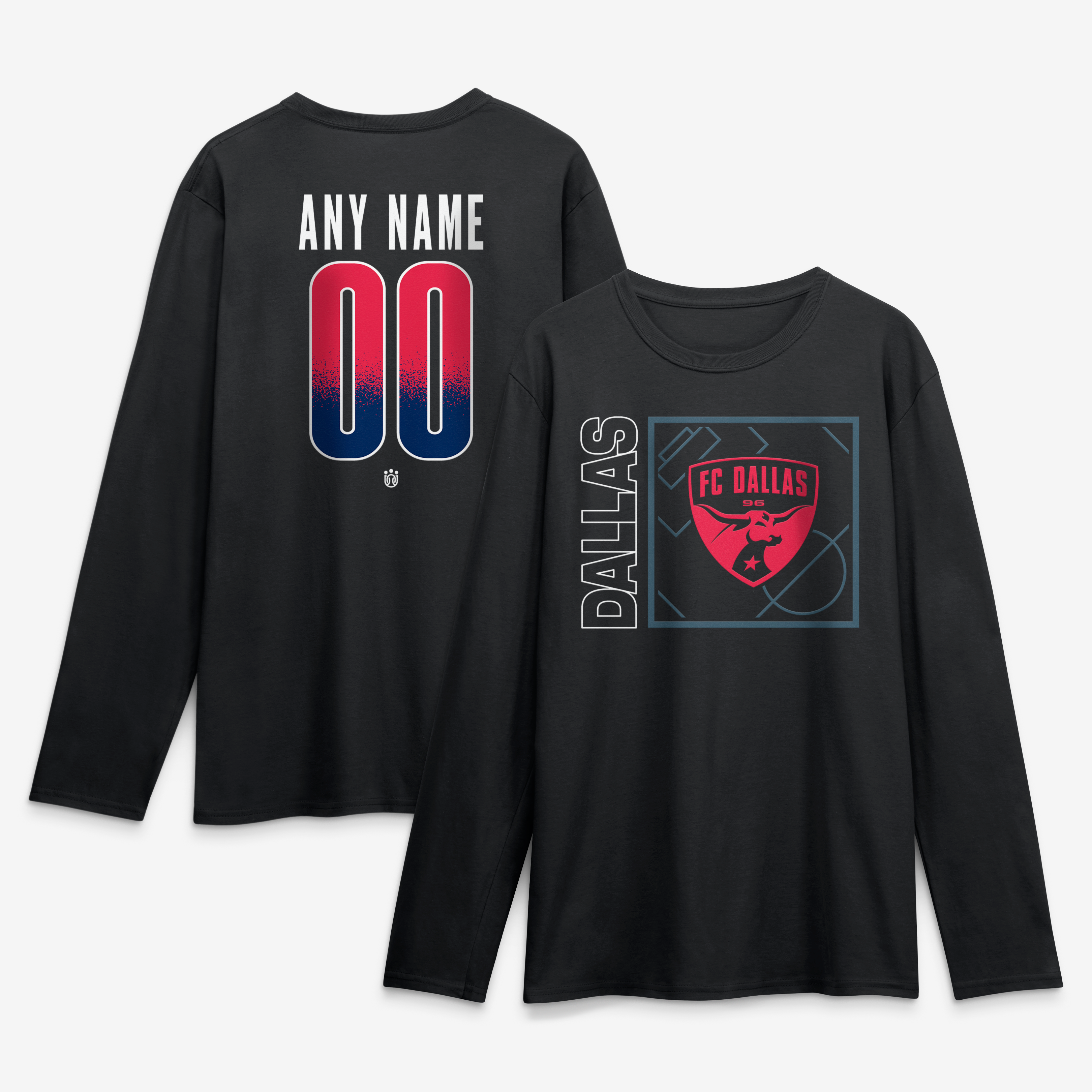 Men's Black FC Dallas  Home Field Pop Personalized Name & Number Long Sleeve T-Shirt