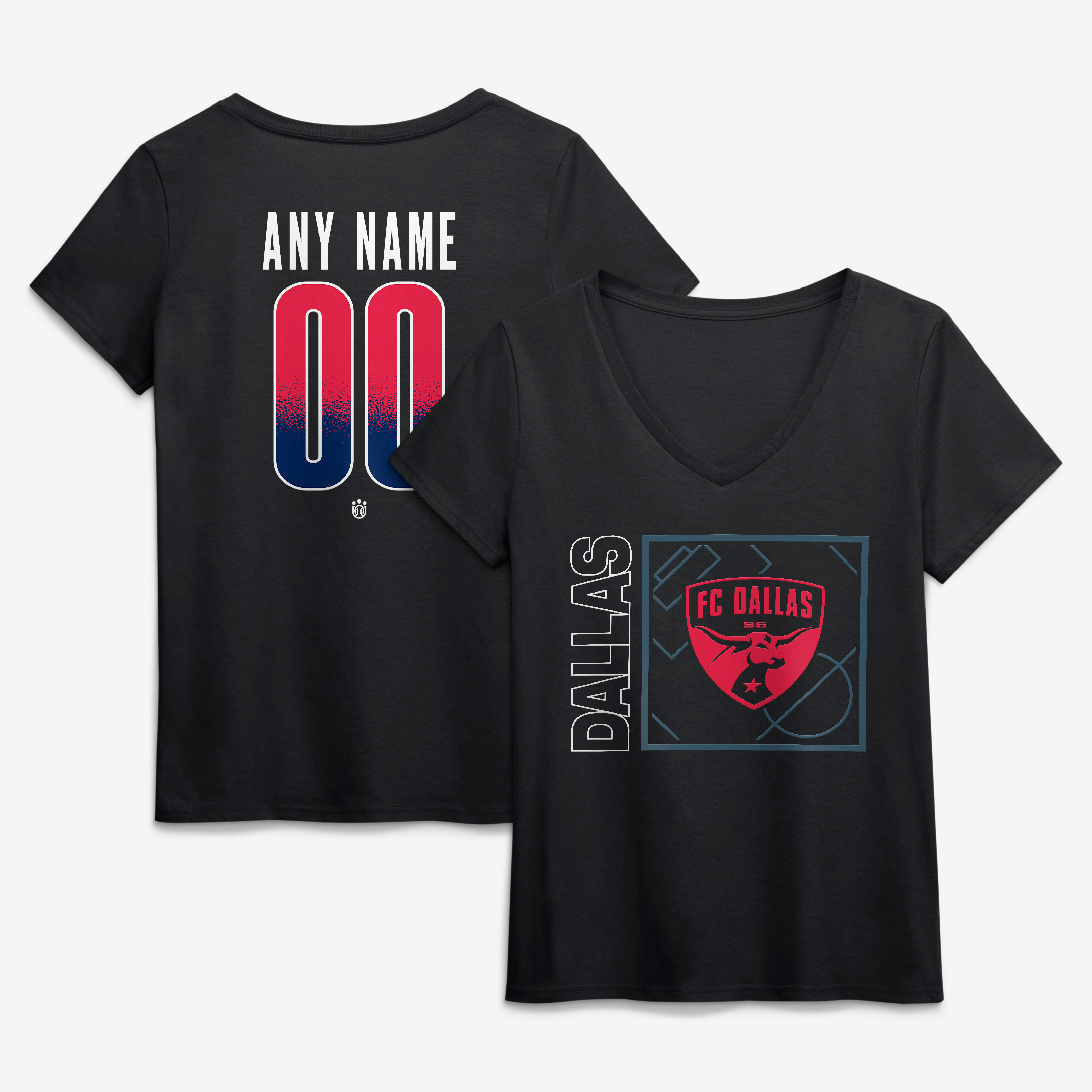 Women's Black FC Dallas Home Field Pop Personalized Name & Number V-Neck T-Shirt