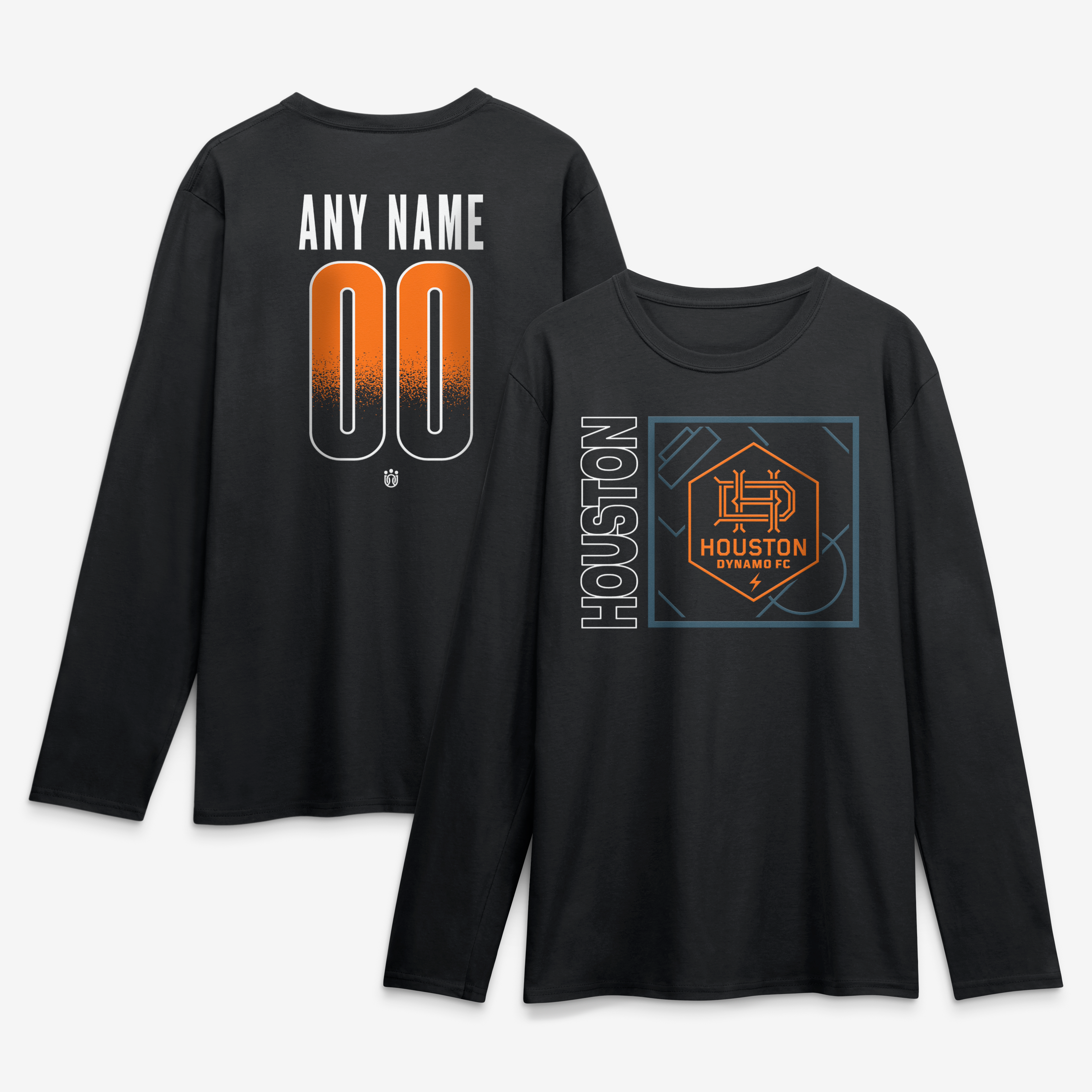 Men's Black Houston Dynamo FC  Home Field Pop Personalized Name & Number Long Sleeve T-Shirt