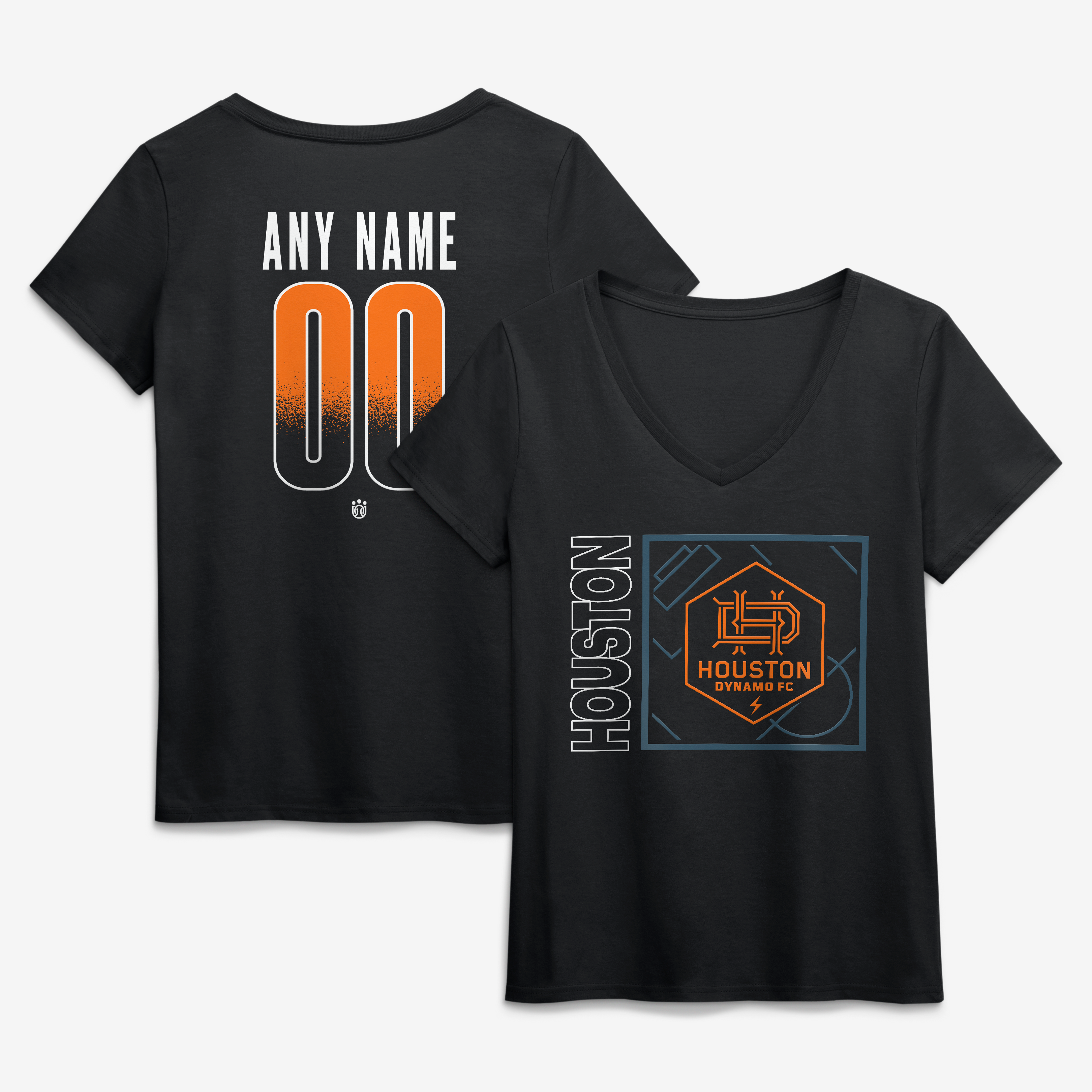 Women's Black Houston Dynamo FC Home Field Pop Personalized Name & Number V-Neck T-Shirt