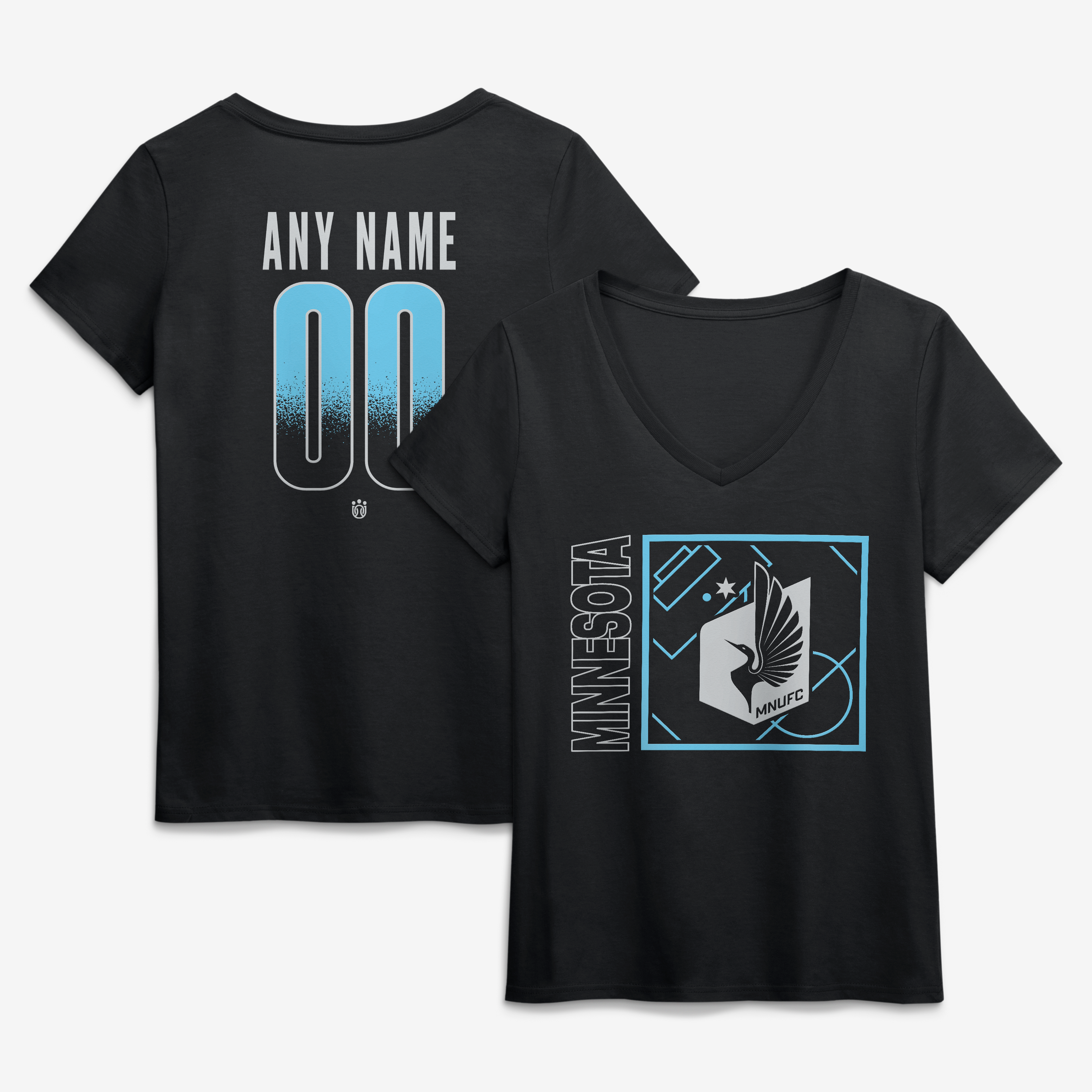 Women's Black Minnesota United FC Home Field Pop Personalized Name & Number V-Neck T-Shirt