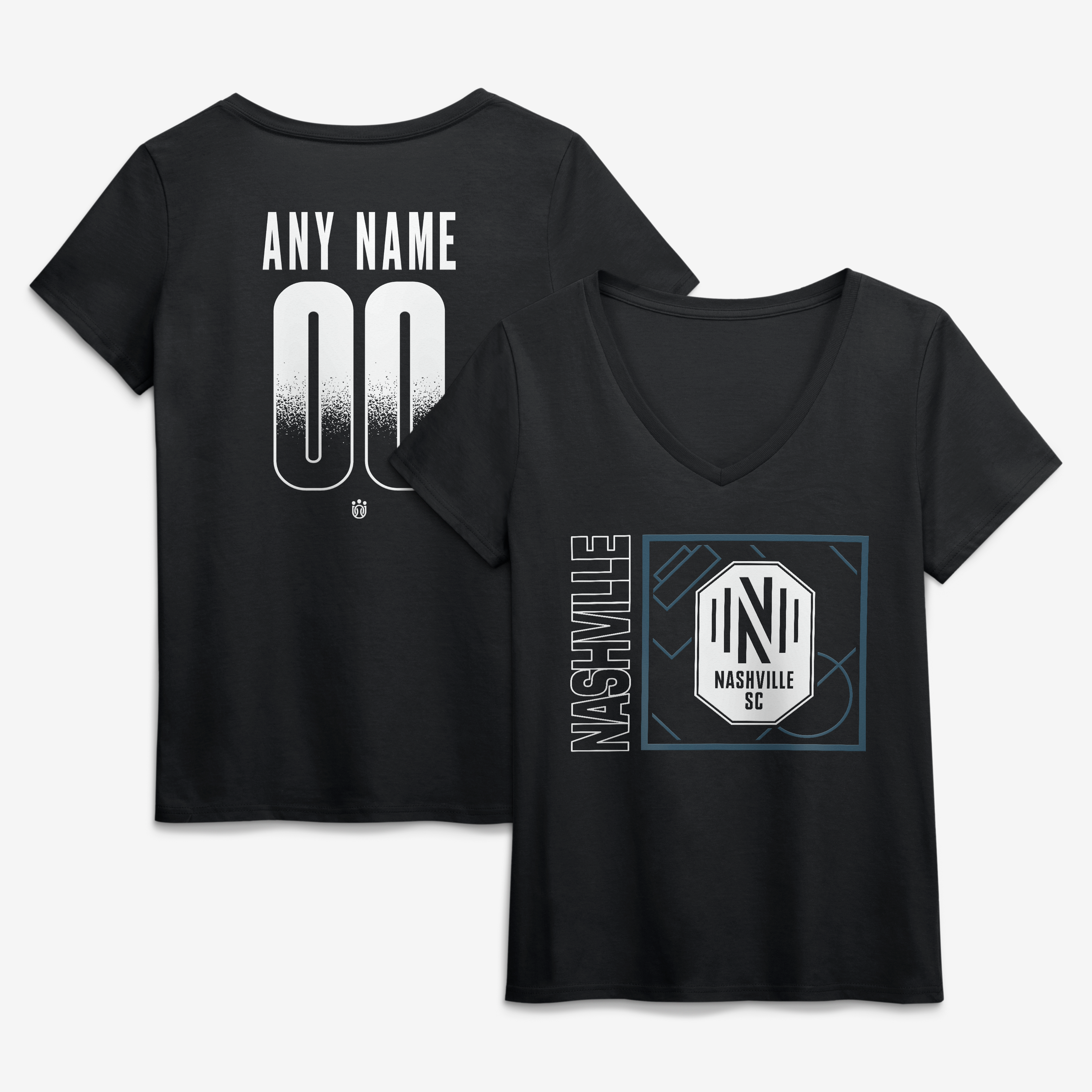 Women's Black Nashville SC Home Field Pop Personalized Name & Number V-Neck T-Shirt