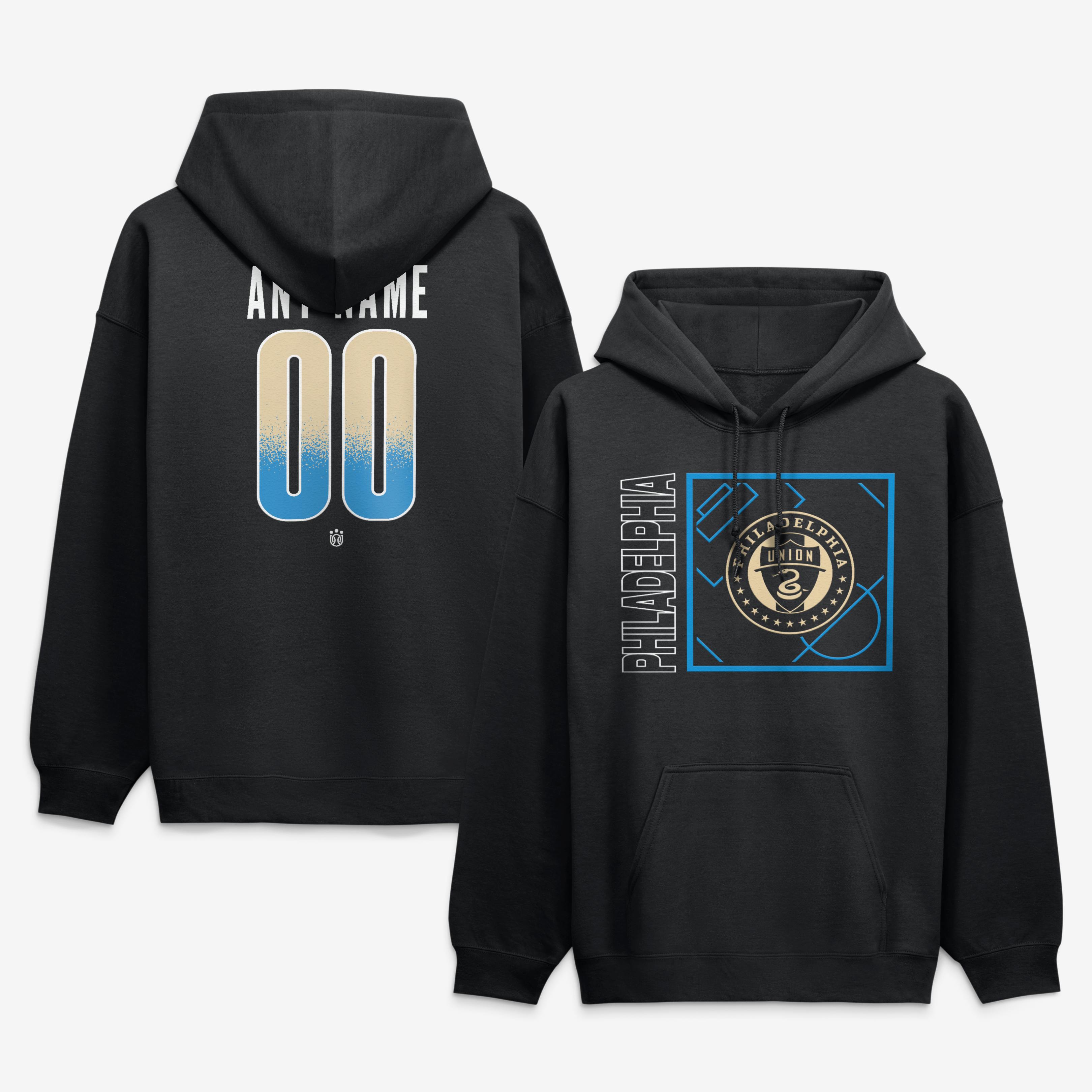 Men's Black Philadelphia Union Big & Tall Home Field Pop Personalized Name & Number Hoodie