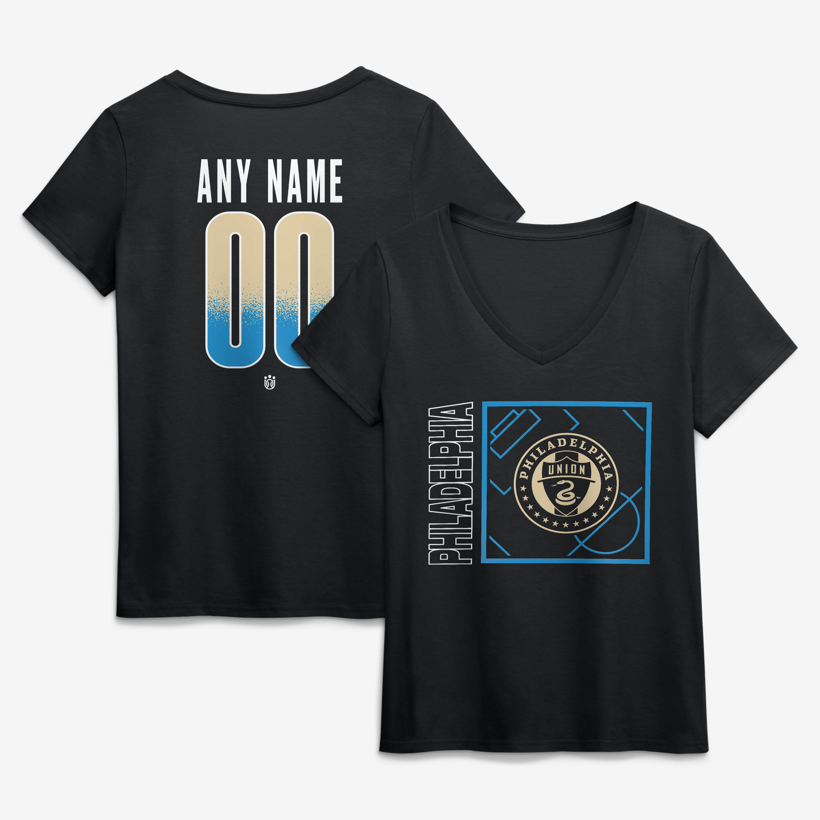 Women's Black Philadelphia Union Home Field Pop Personalized Name & Number V-Neck T-Shirt