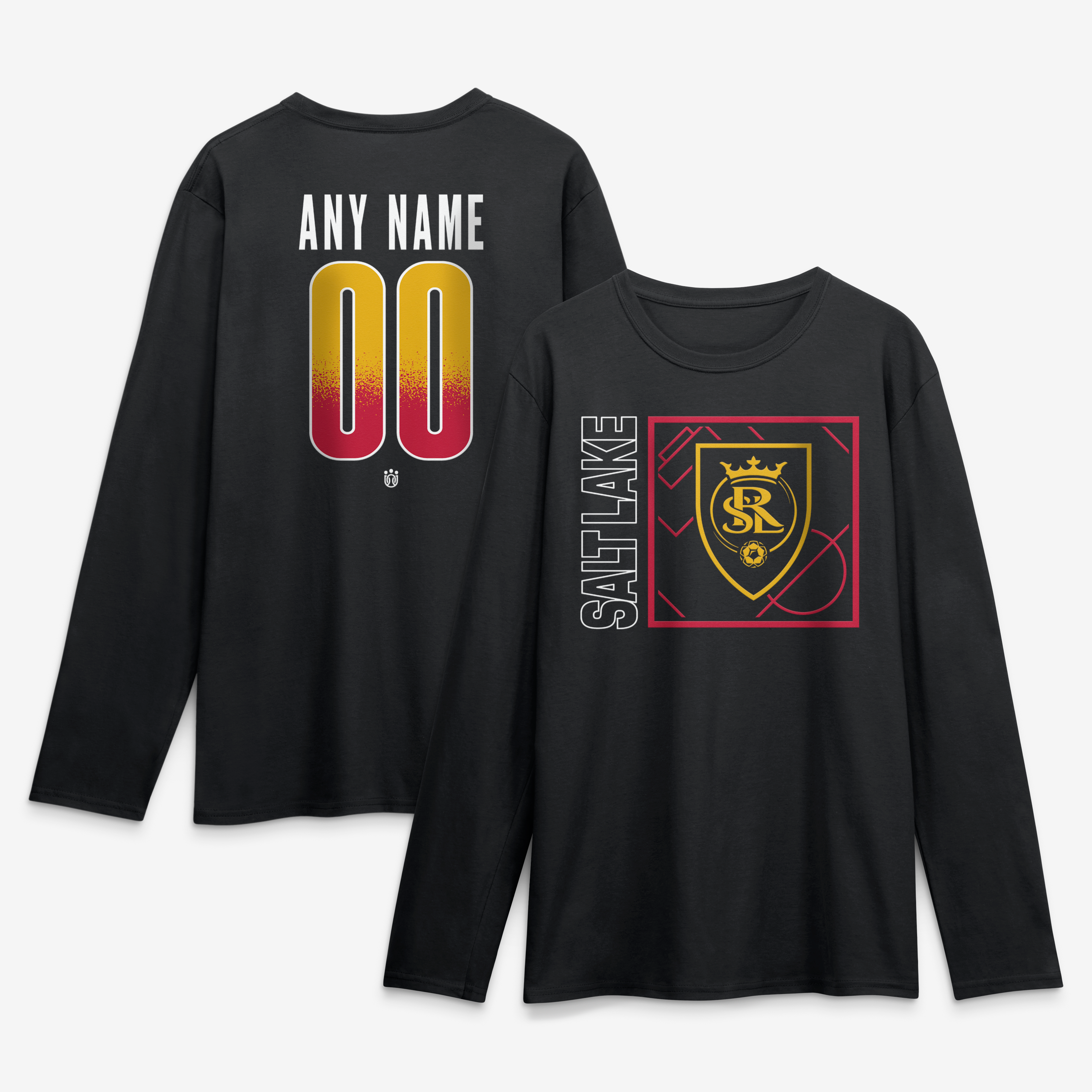 Men's Black Real Salt Lake  Home Field Pop Personalized Name & Number Long Sleeve T-Shirt