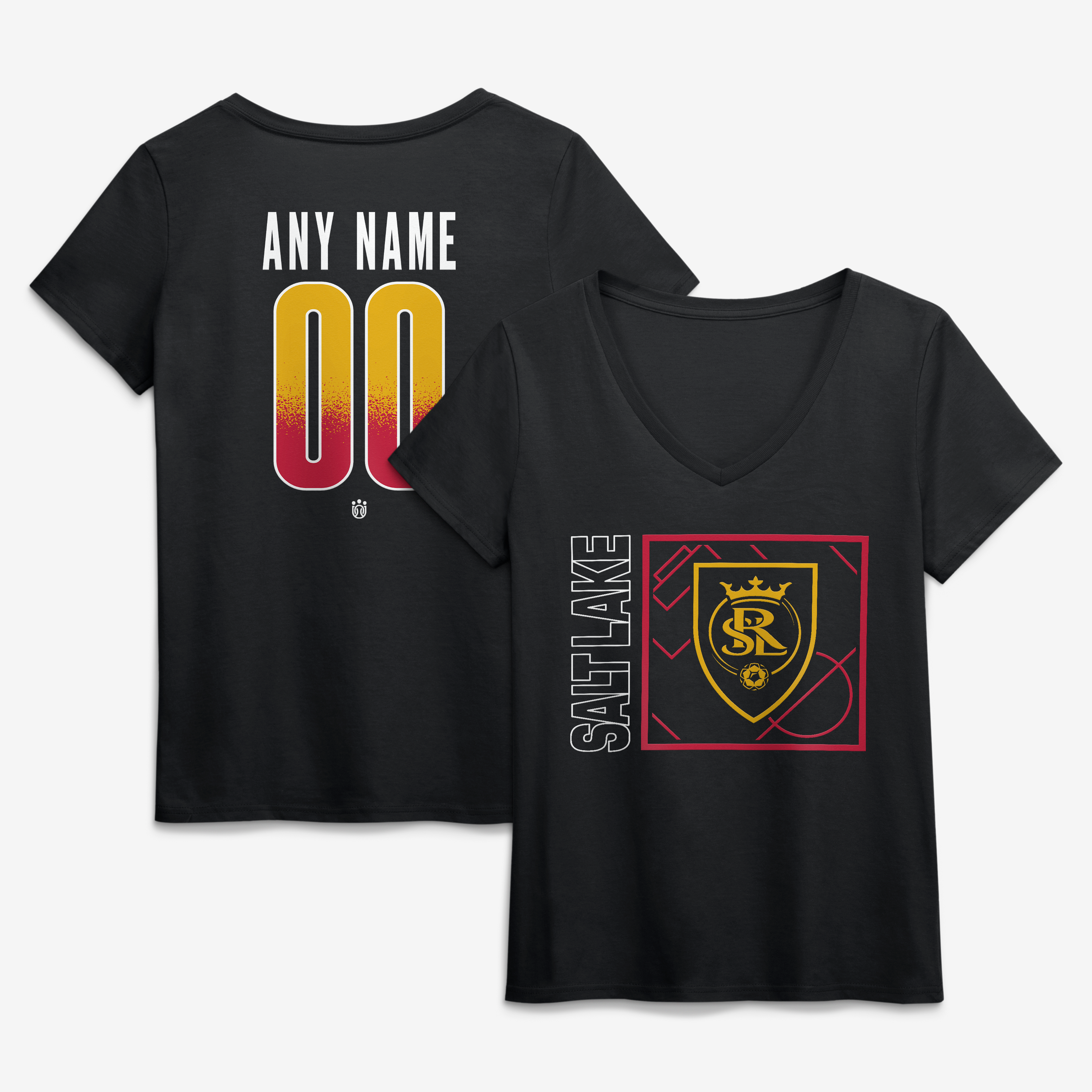 Women's Black Real Salt Lake Home Field Pop Personalized Name & Number V-Neck T-Shirt
