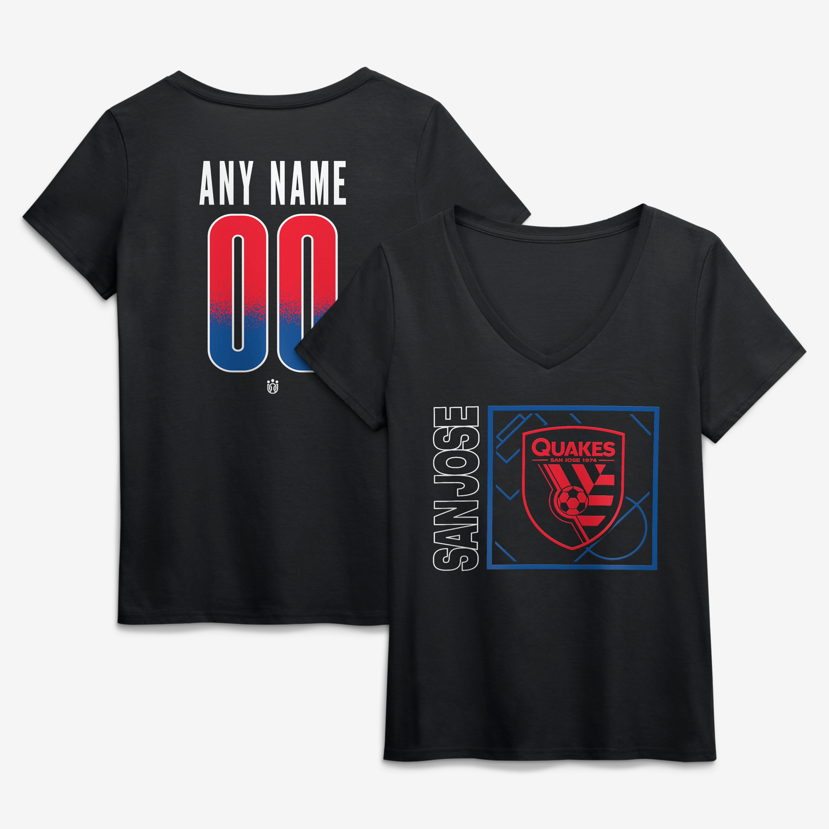 Women's Black San Jose Earthquakes Home Field Pop Personalized Name & Number V-Neck T-Shirt