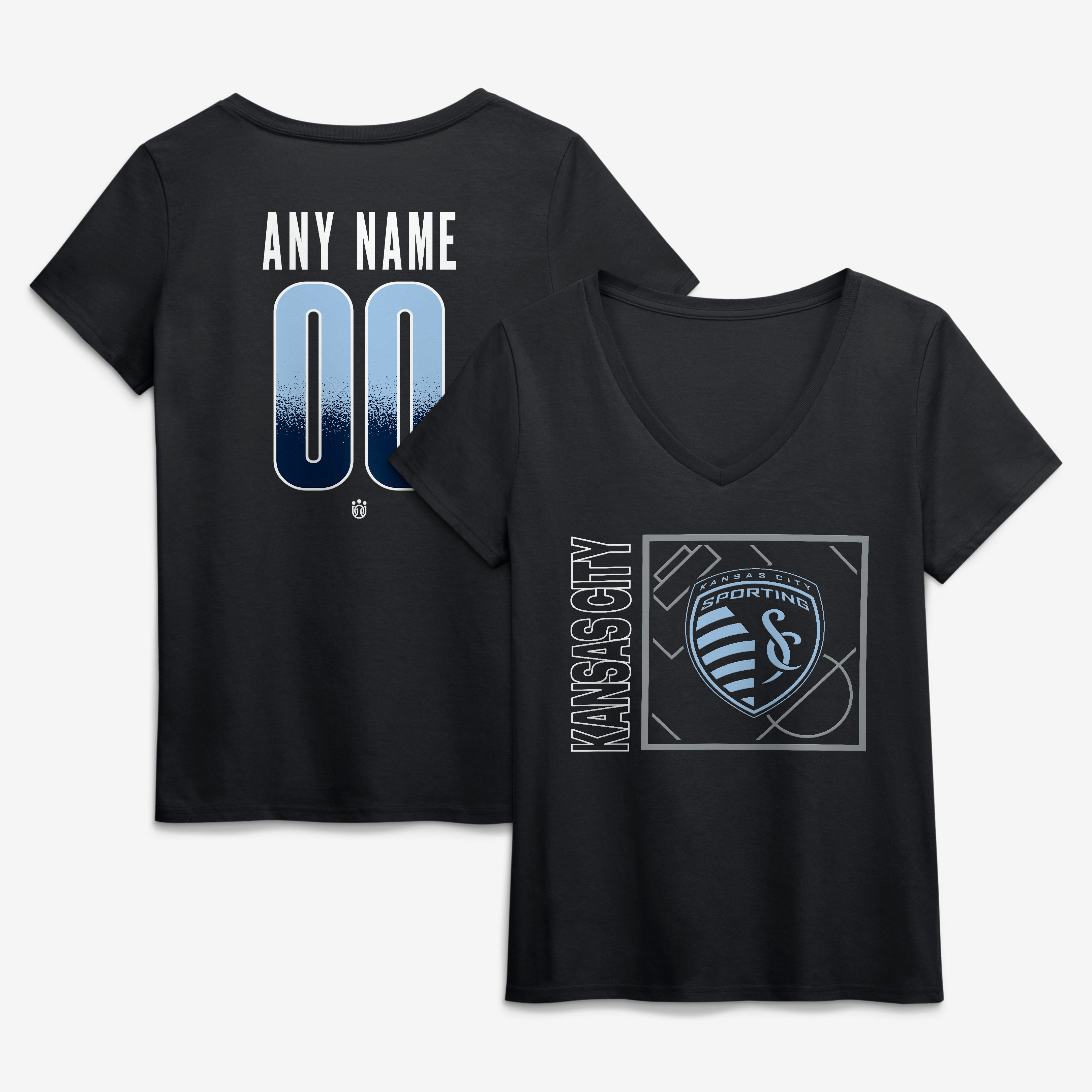 Women's Black Sporting Kansas City Home Field Pop Personalized Name & Number V-Neck T-Shirt