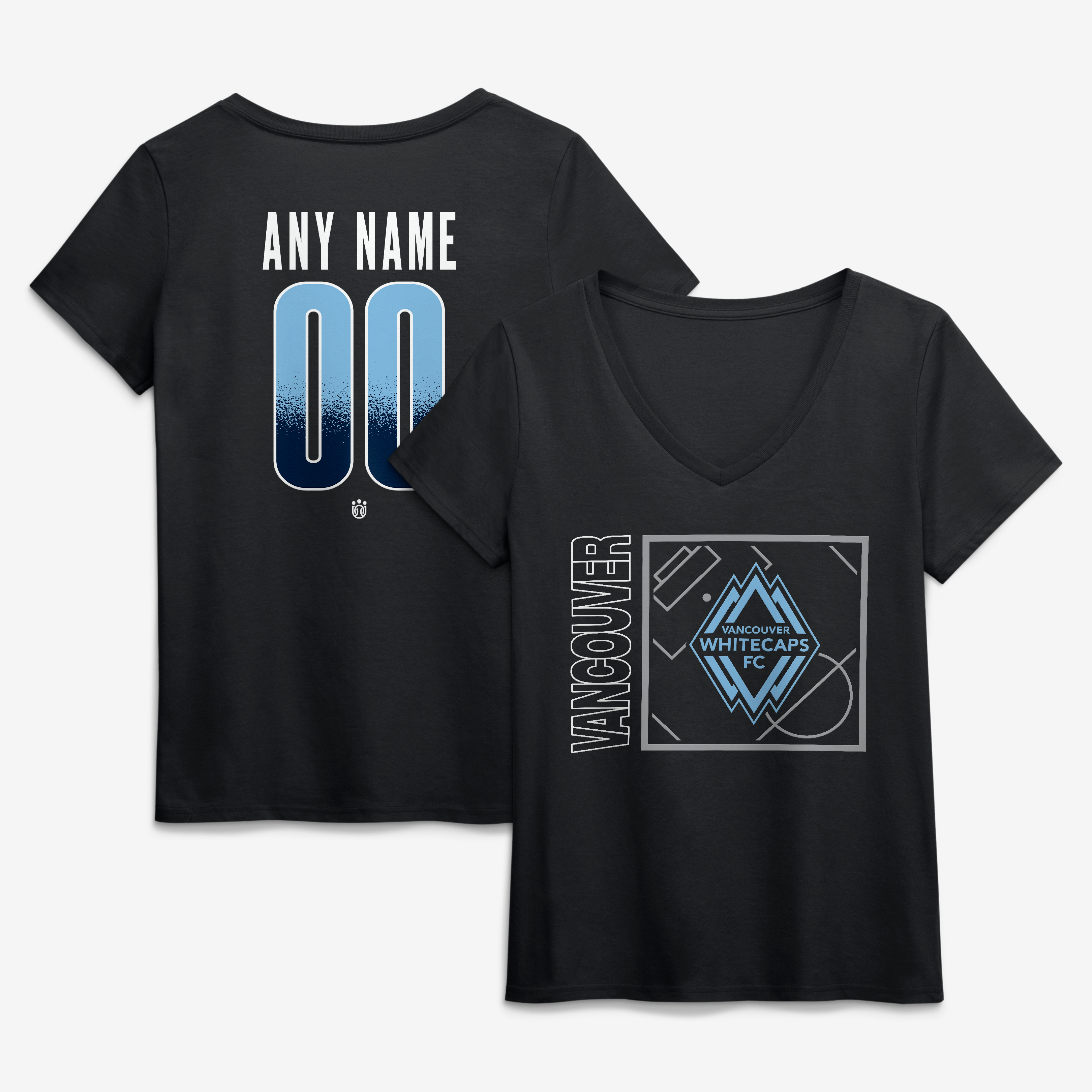 Women's Black Vancouver Whitecaps FC Home Field Pop Personalized Name & Number V-Neck T-Shirt