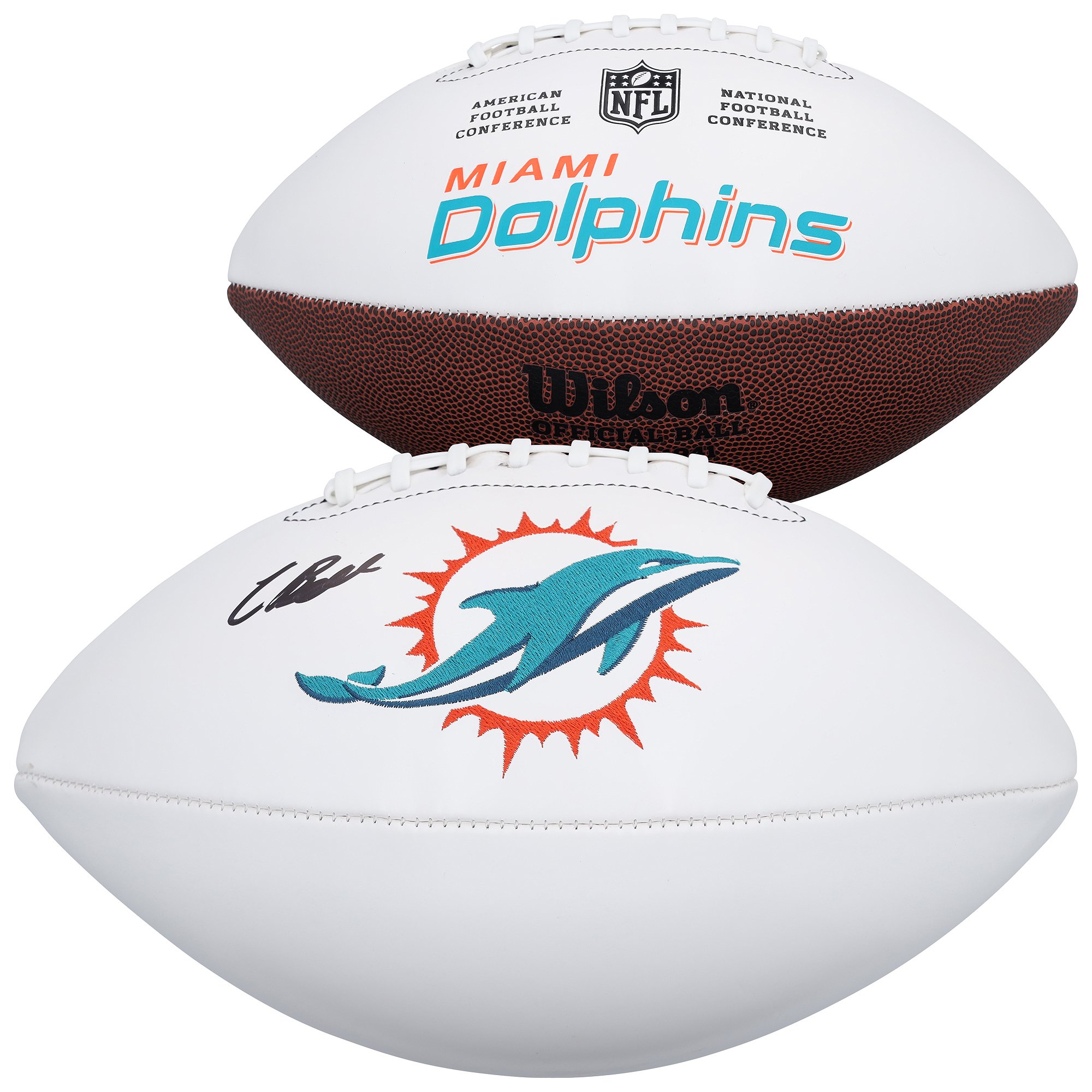 Pallone da football Wilson White autografato da Chris Bell dei Miami Dolphins