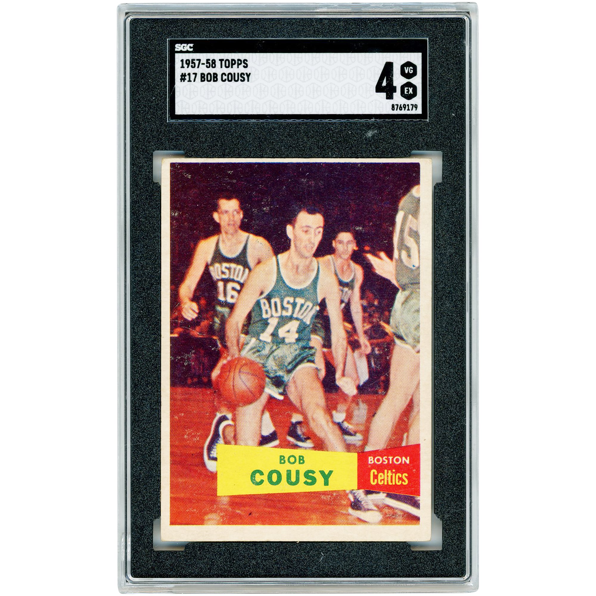 Bob Cousy Boston Celtics 1957-58 Topps #17 SGC Authenticated 4 Rookie Card. rookie card picture