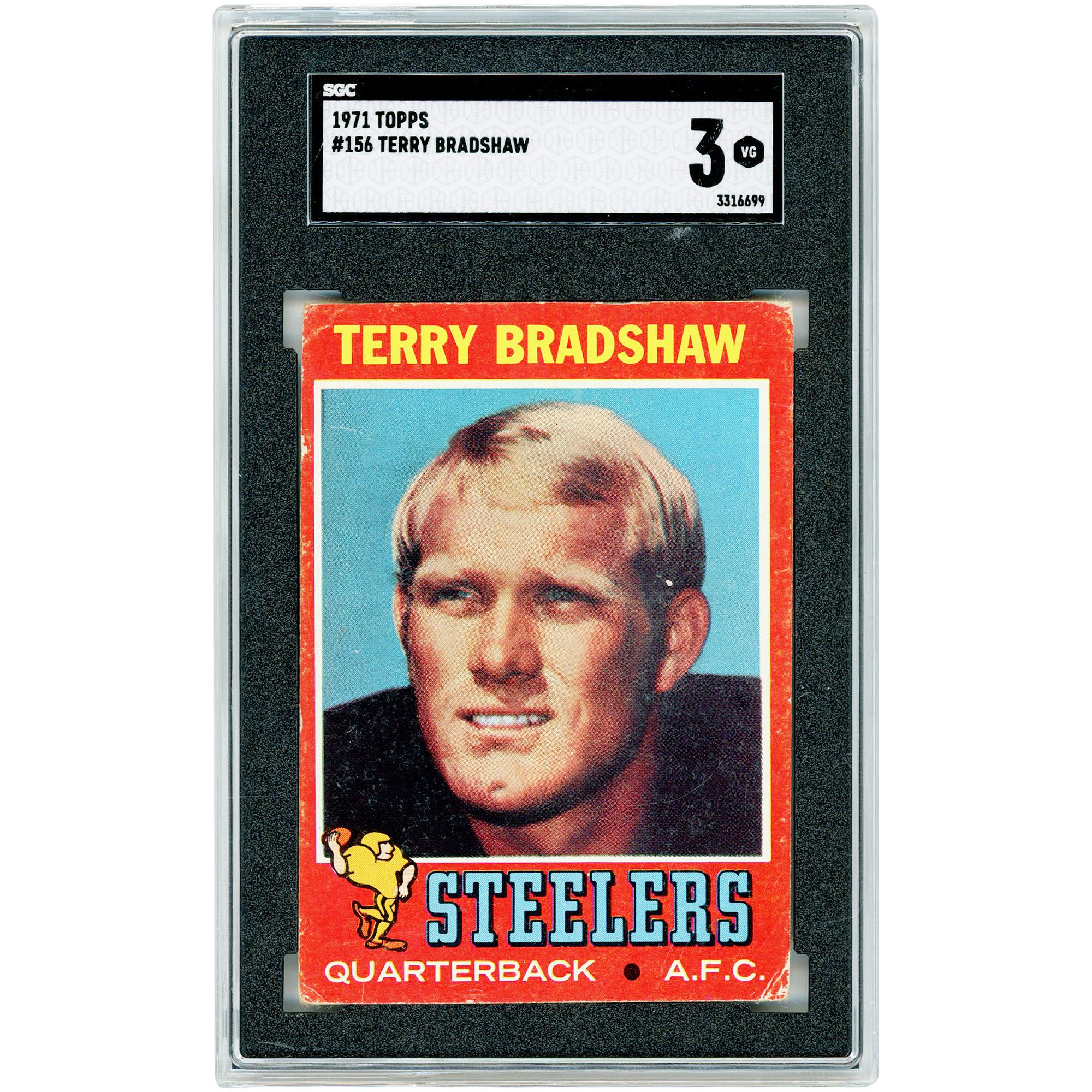Terry Bradshaw Pittsburgh Steelers 1971 Topps #156 SGC Authenticated 3 Rookie Card