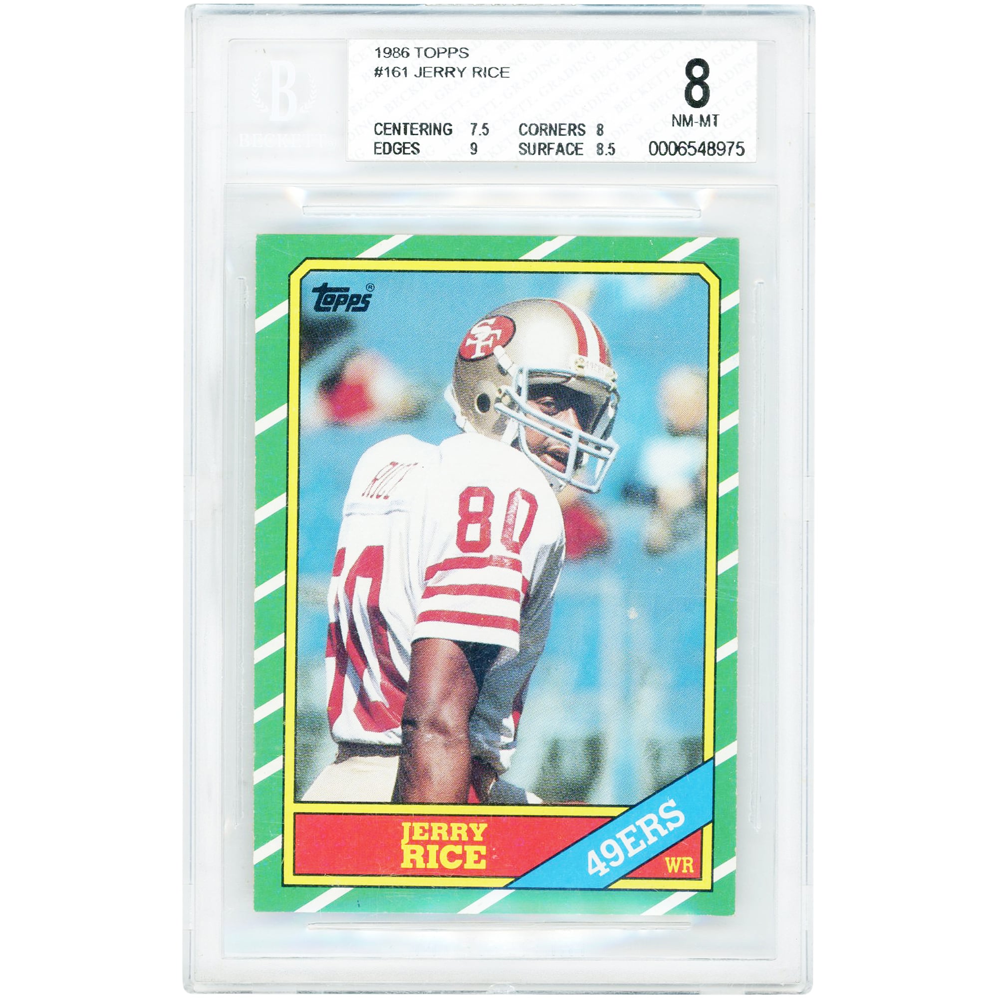 Jerry Rice San Francisco 49ers 1986 Topps #161 BGS Authenticated 8 Rookie Card - 7.5,8,9,8.5 Subgrades