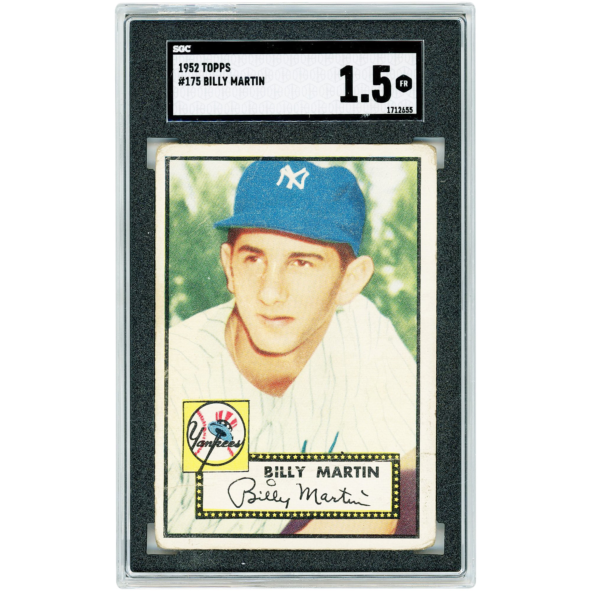Billy Martin New York Yankees 1952 Topps #175 SGC Authenticated 1.5 Rookie Card. rookie card picture