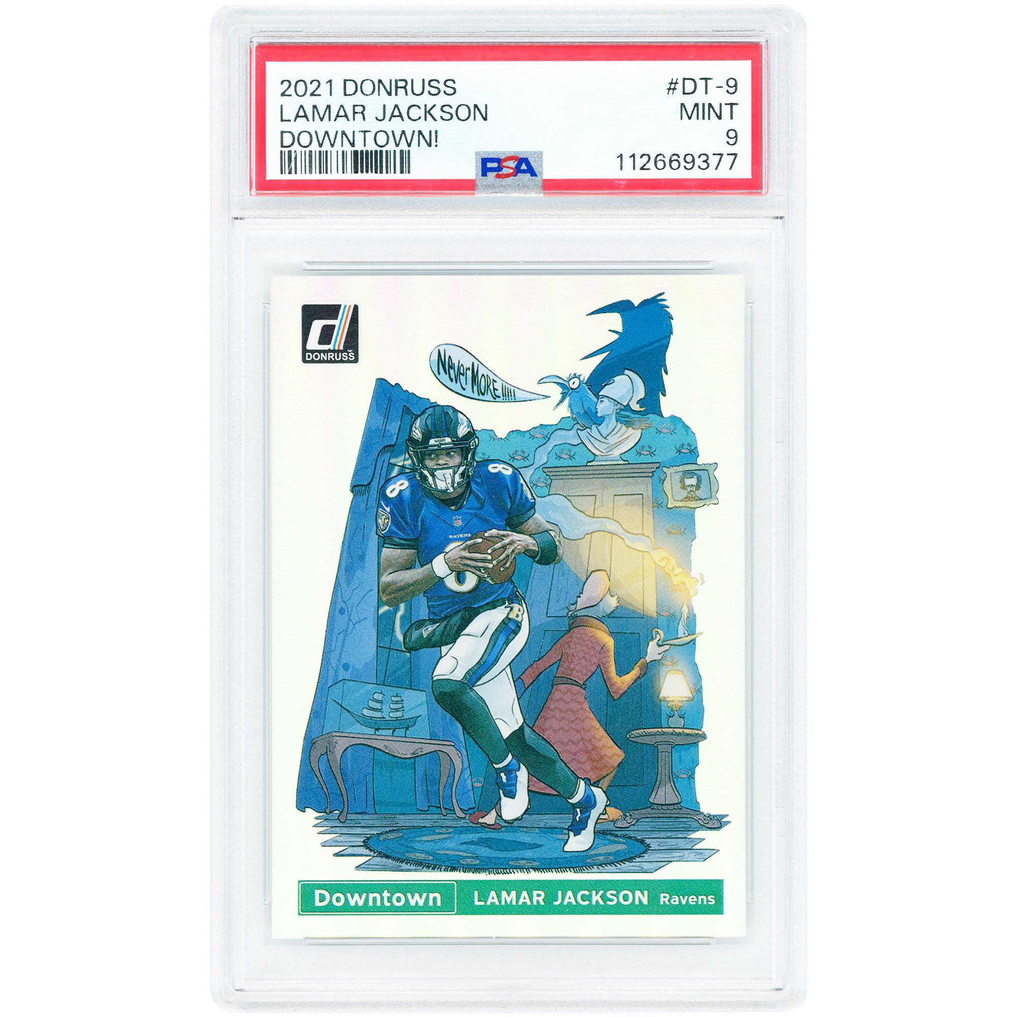 Lamar Jackson Baltimore Ravens 2021 Panini Donruss Downtown! #DT-9 Carta autenticata PSA 9