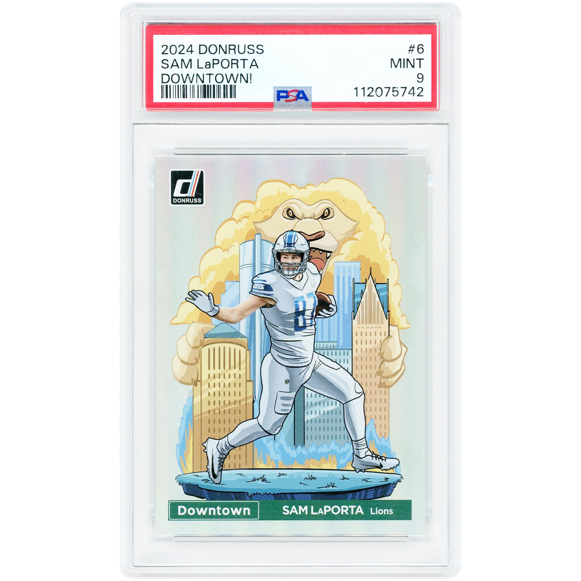 Sam LaPorta Detroit Lions 2024 Panini Donruss Downtown! #6 Autenticado por PSA 9