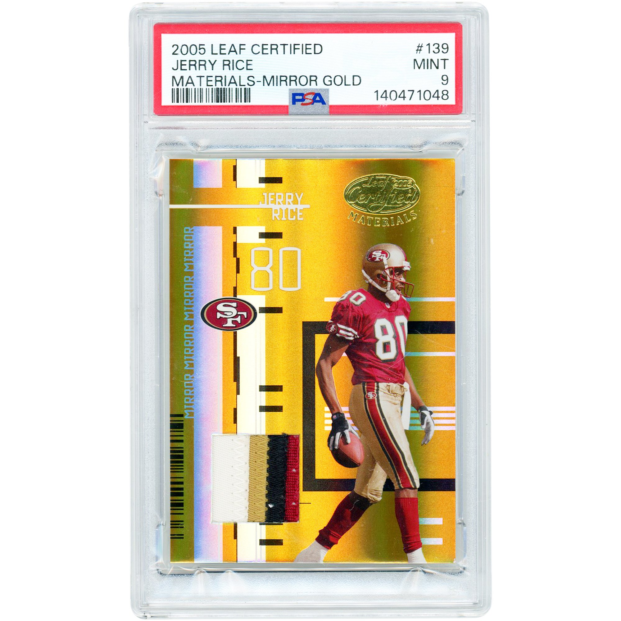Jerry Rice San Francisco 49ers 2005 Leaf Certified Materials Mirror Gold Relic #139 #19/25 Carta autenticata da PSA