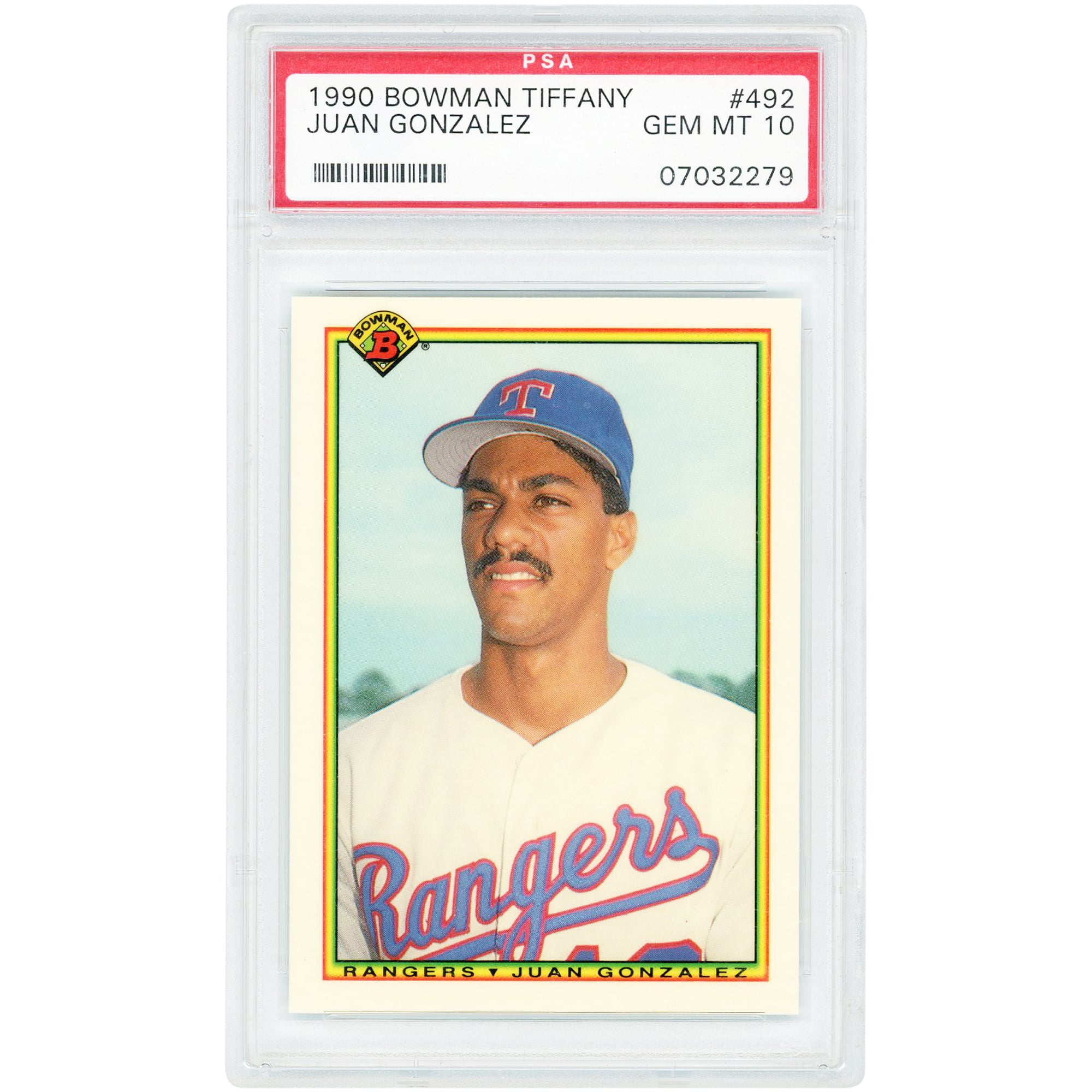 Juan González Texas Rangers 1990 Bowman Tiffany #492 PSA Authenticated 10 Rookie Card