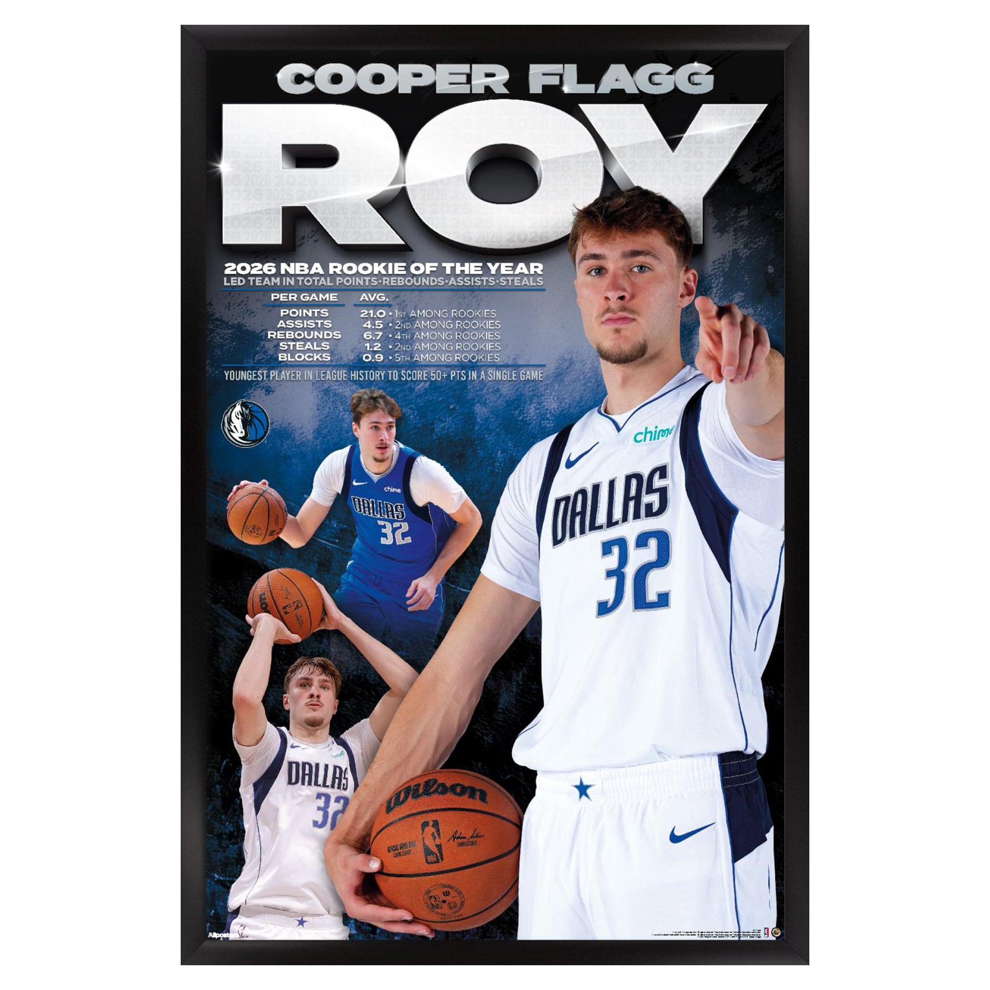 Cooper Flagg Dallas Mavericks 23" x 34" Framed Poster
