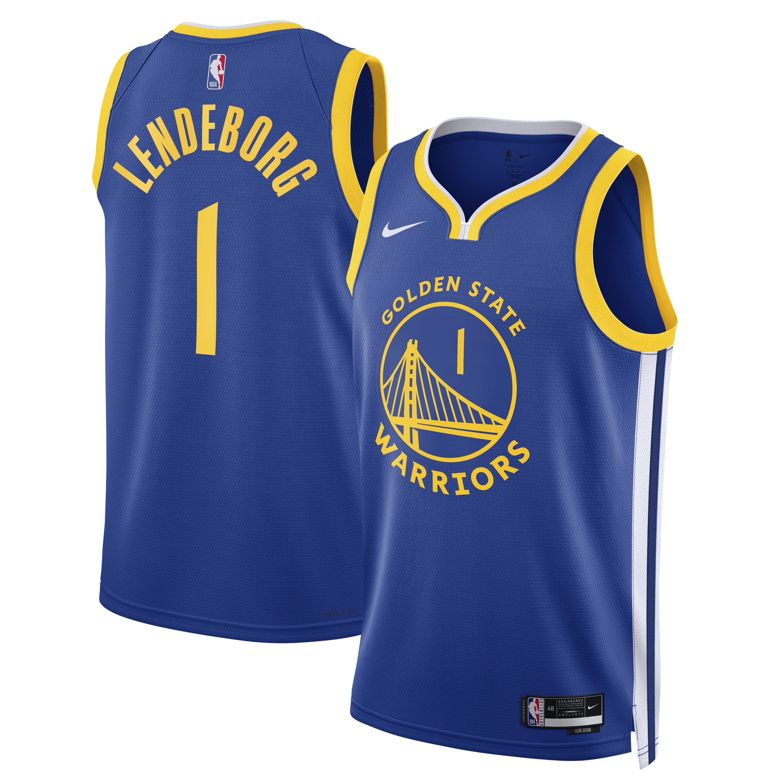 Nike Big Boys' and Girls' Yaxel Lendeborg Royal Golden State Warriors Swingman Jersey - Royal