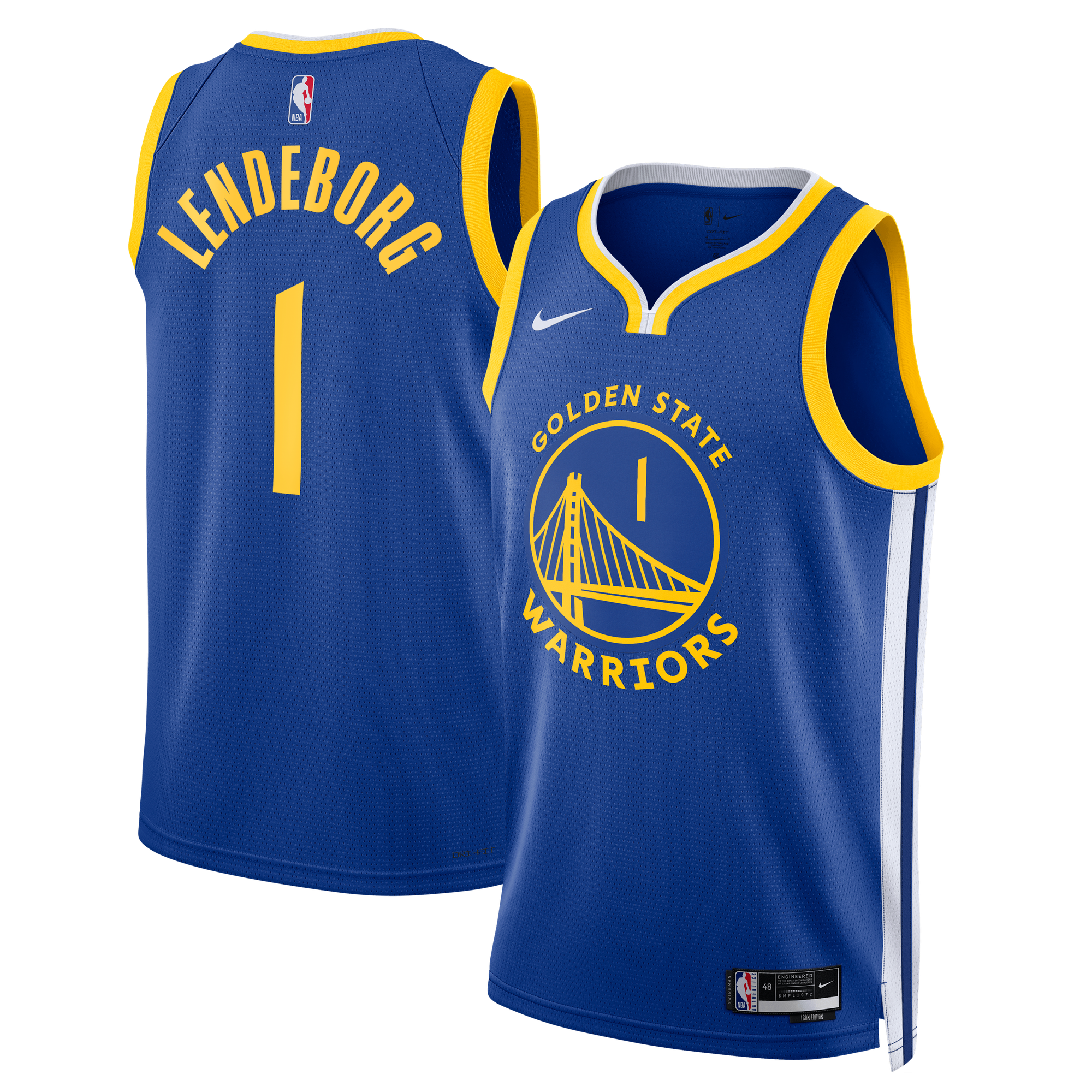Nike Big Boys' and Girls' Yaxel Lendeborg Royal Golden State Warriors Swingman Jersey - Royal