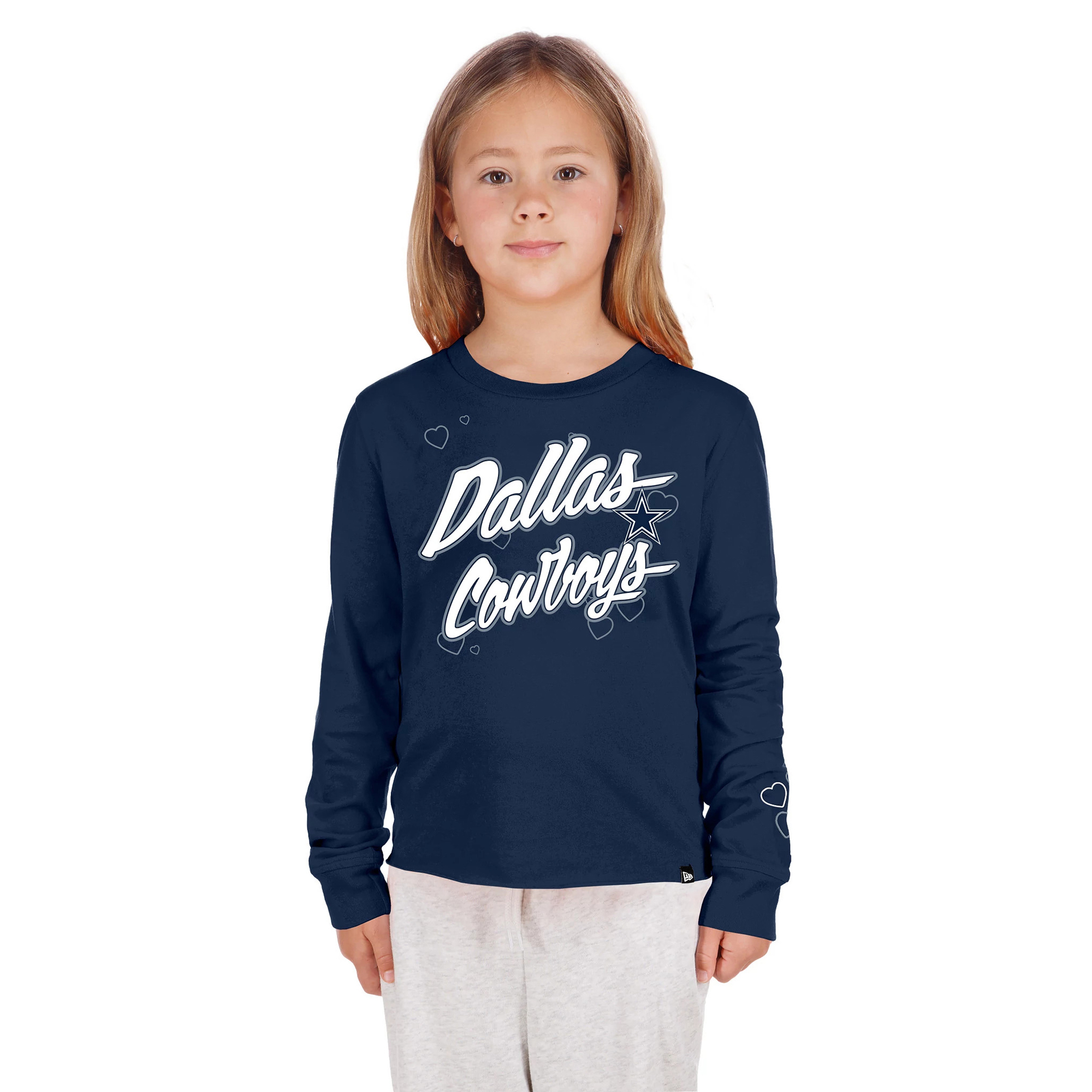 Girls Youth New Era  Navy Dallas Cowboys Boxy Raw Edge Long Sleeve T-Shirt