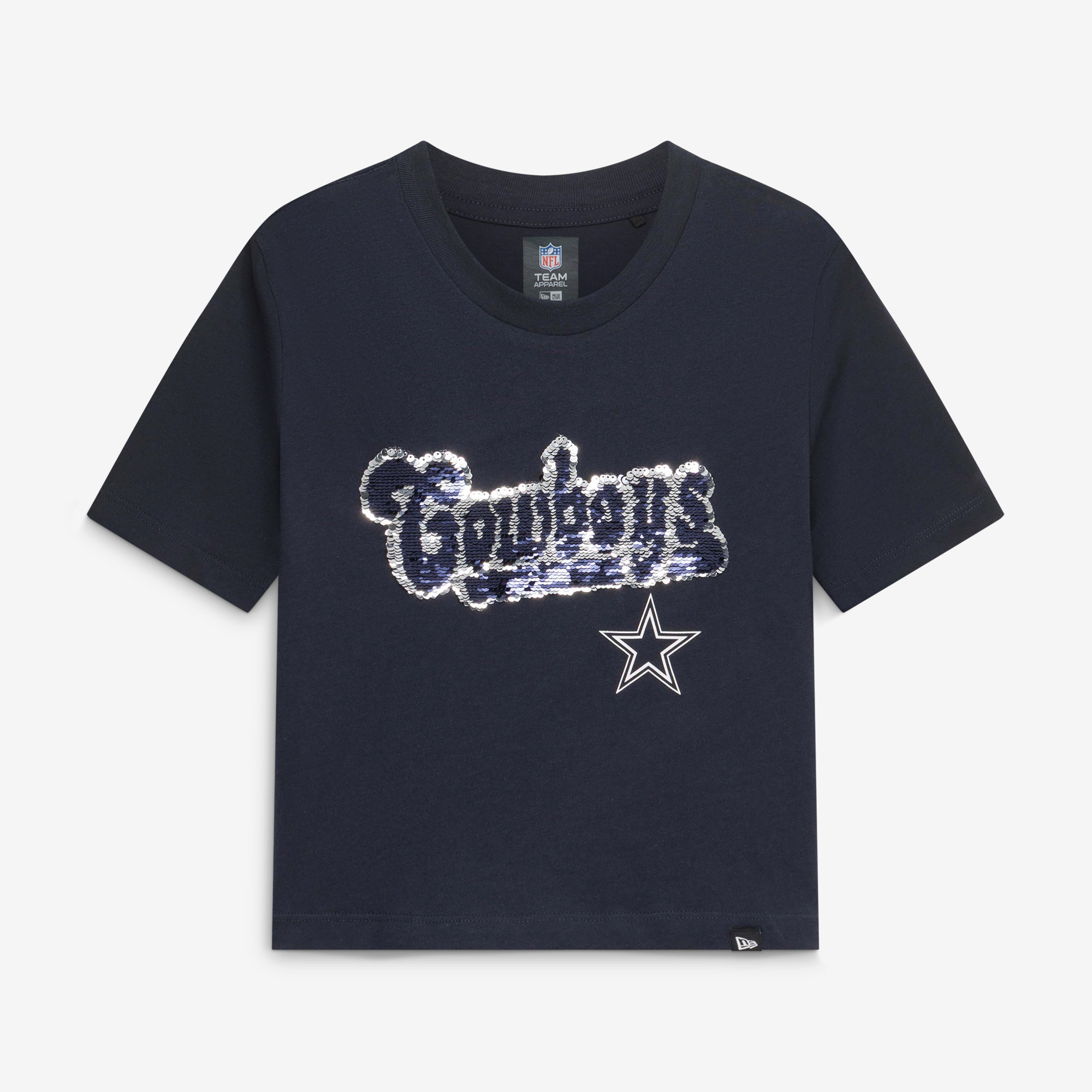 Girls Youth New Era  Navy Dallas Cowboys Flip Sequin Boxy T-Shirt