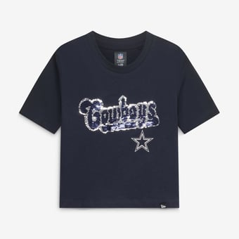 Girls Youth New Era  Navy Dallas Cowboys Flip Sequin Boxy T-Shirt