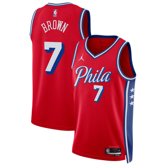 Unisex Jordan Brand Jaylen Brown Red Philadelphia 76ers Swingman Jersey - Statement Edition