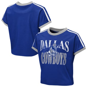 Girls Youth  WEAR by Erin Andrews  Royal Dallas Cowboys Cropped Hail Mary Ringer Baby T-Shirt