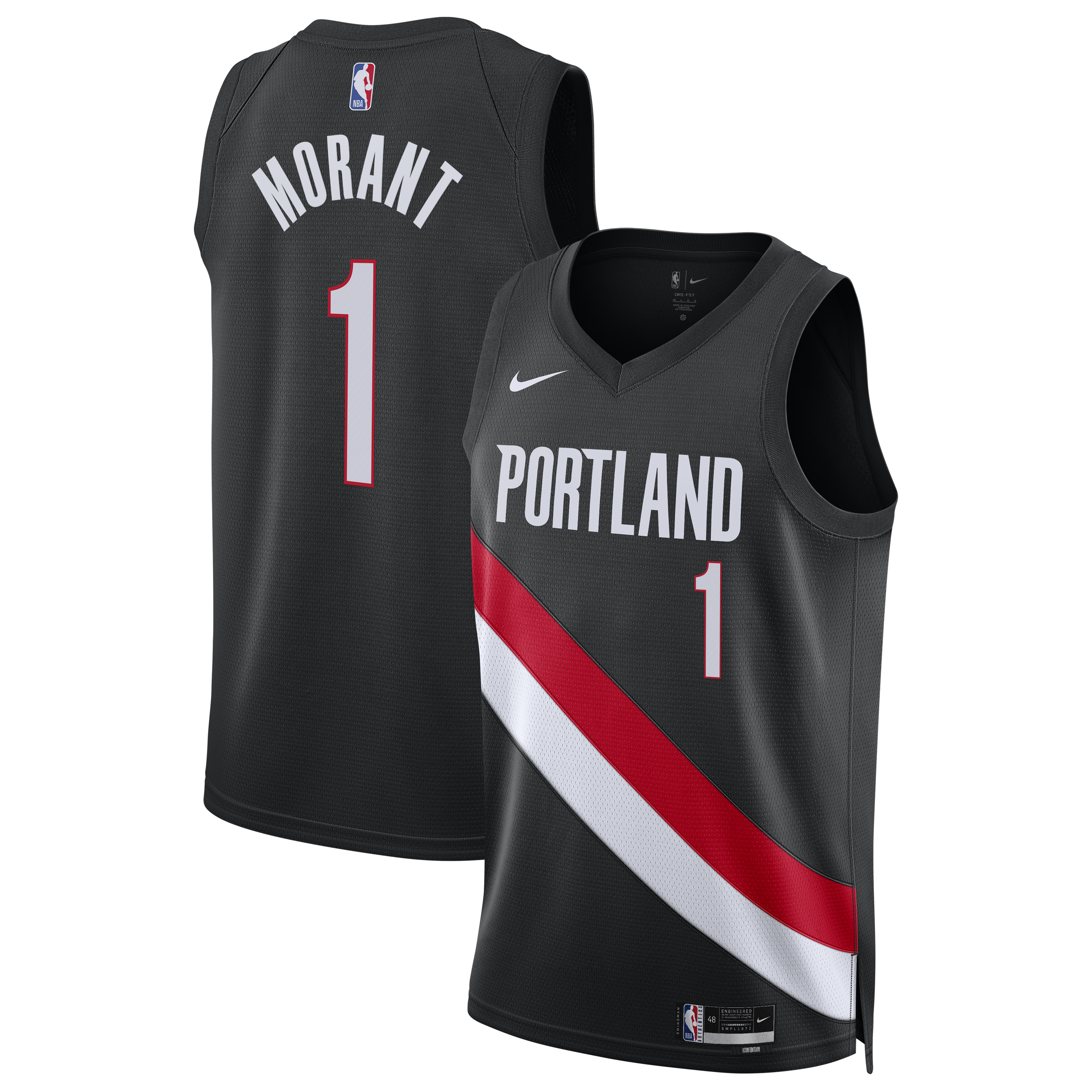 Unisex Nike Ja Morant Black Portland Trail Blazers Swingman Jersey - Icon Edition
