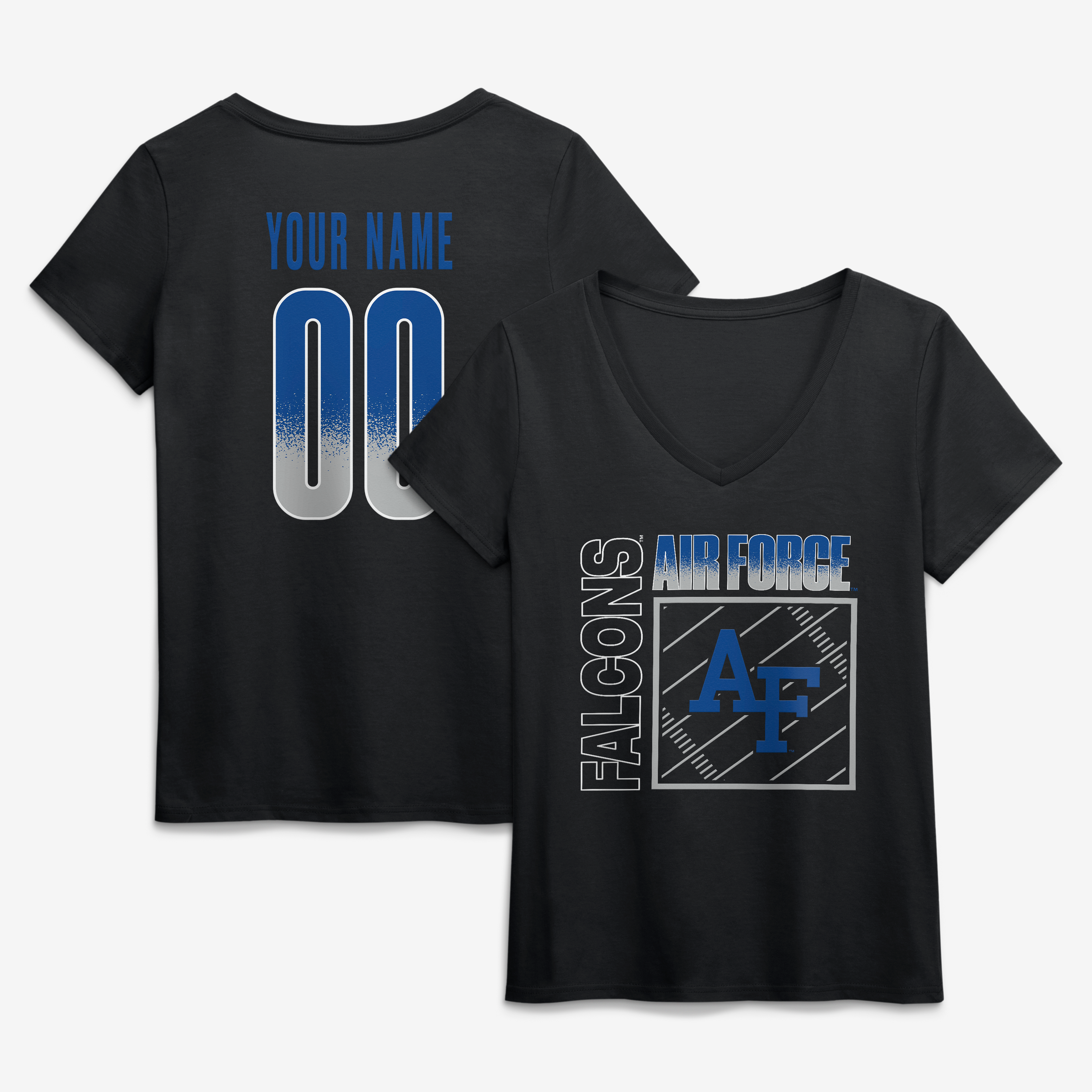 Women's Black Air Force Falcons Home Field Pop Personalized Any Name & Number V-Neck T-Shirt