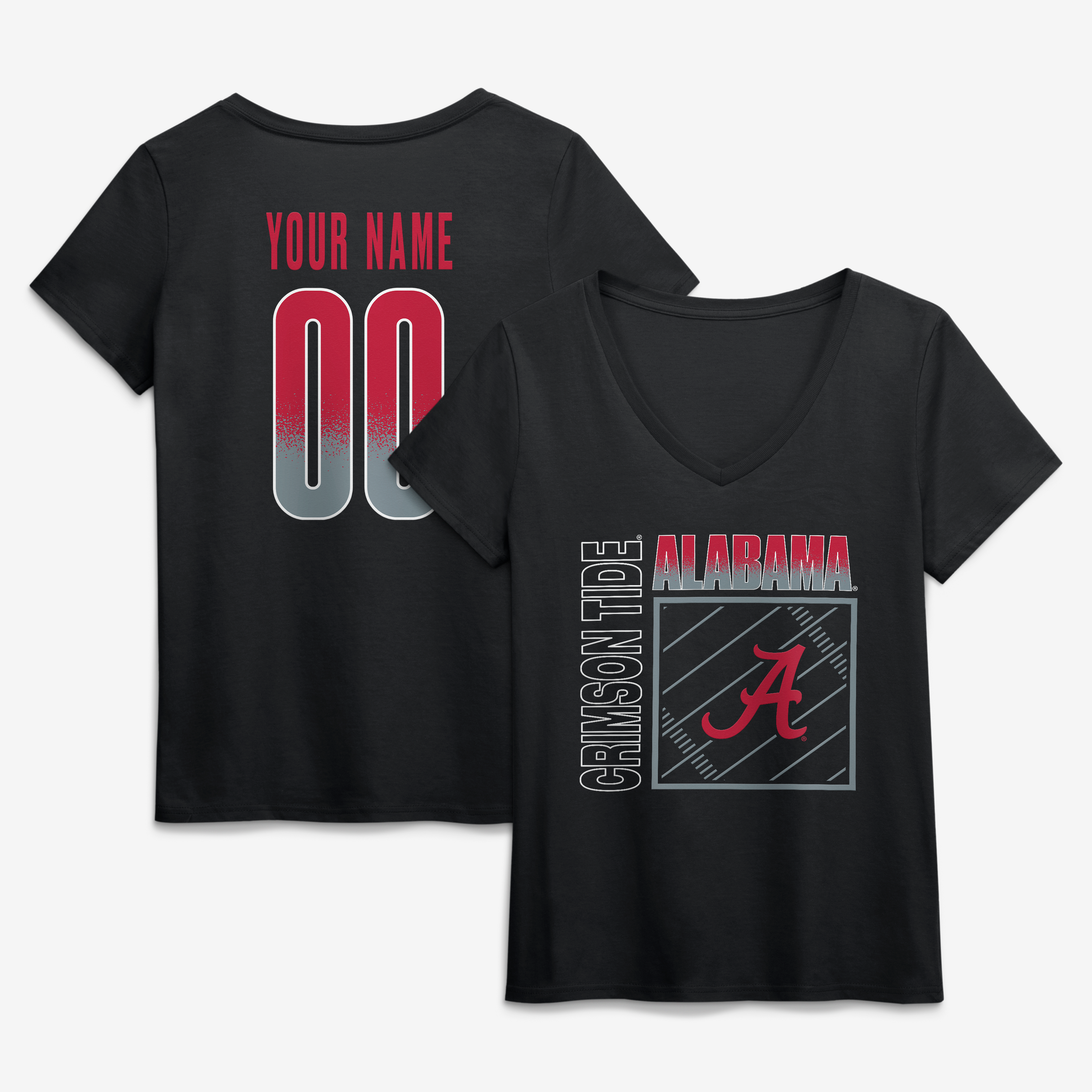 Women's Black Alabama Crimson Tide Home Field Pop Personalized Any Name & Number V-Neck T-Shirt