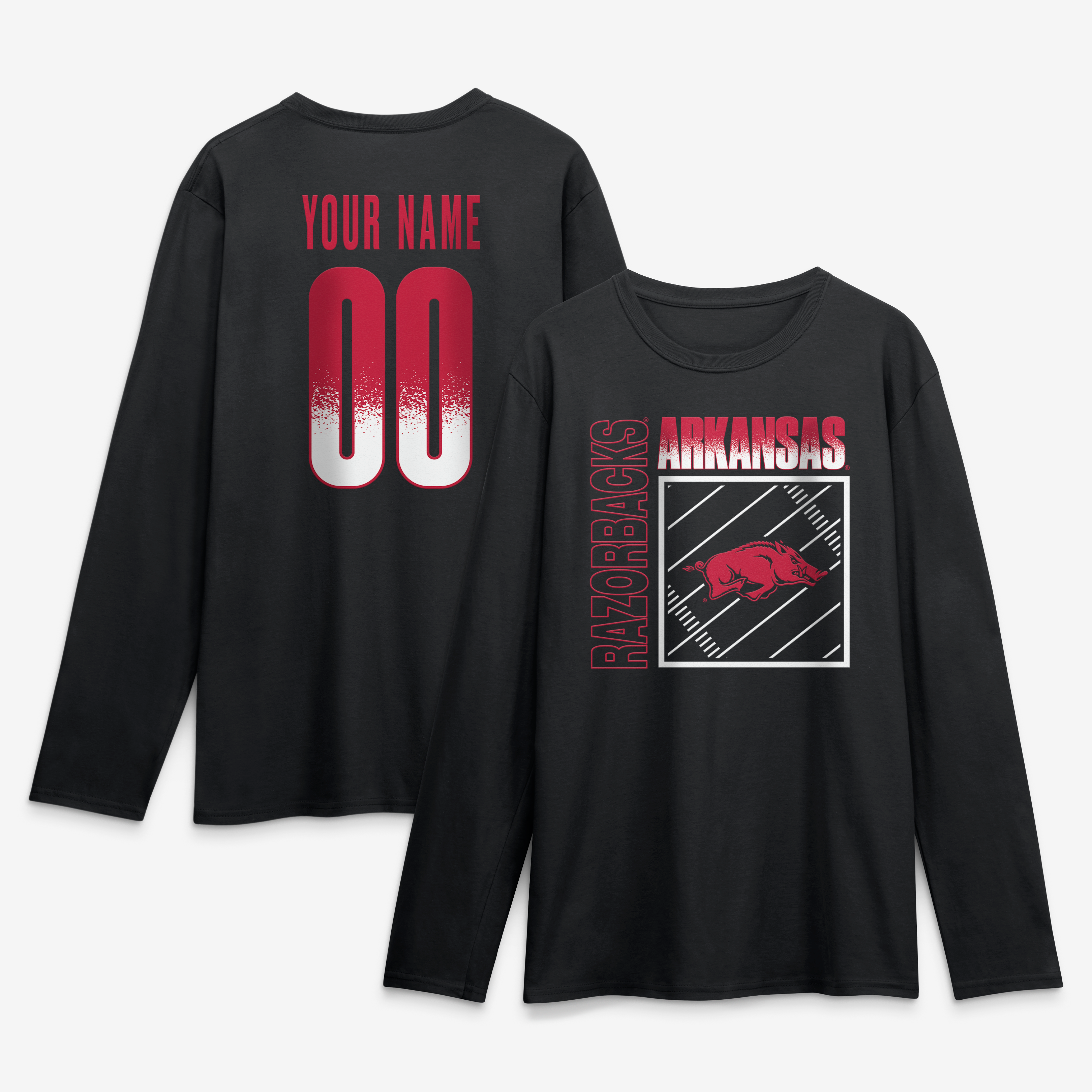 Men's Black Arkansas Razorbacks  Home Field Pop Personalized Any Name & Number Long Sleeve T-Shirt