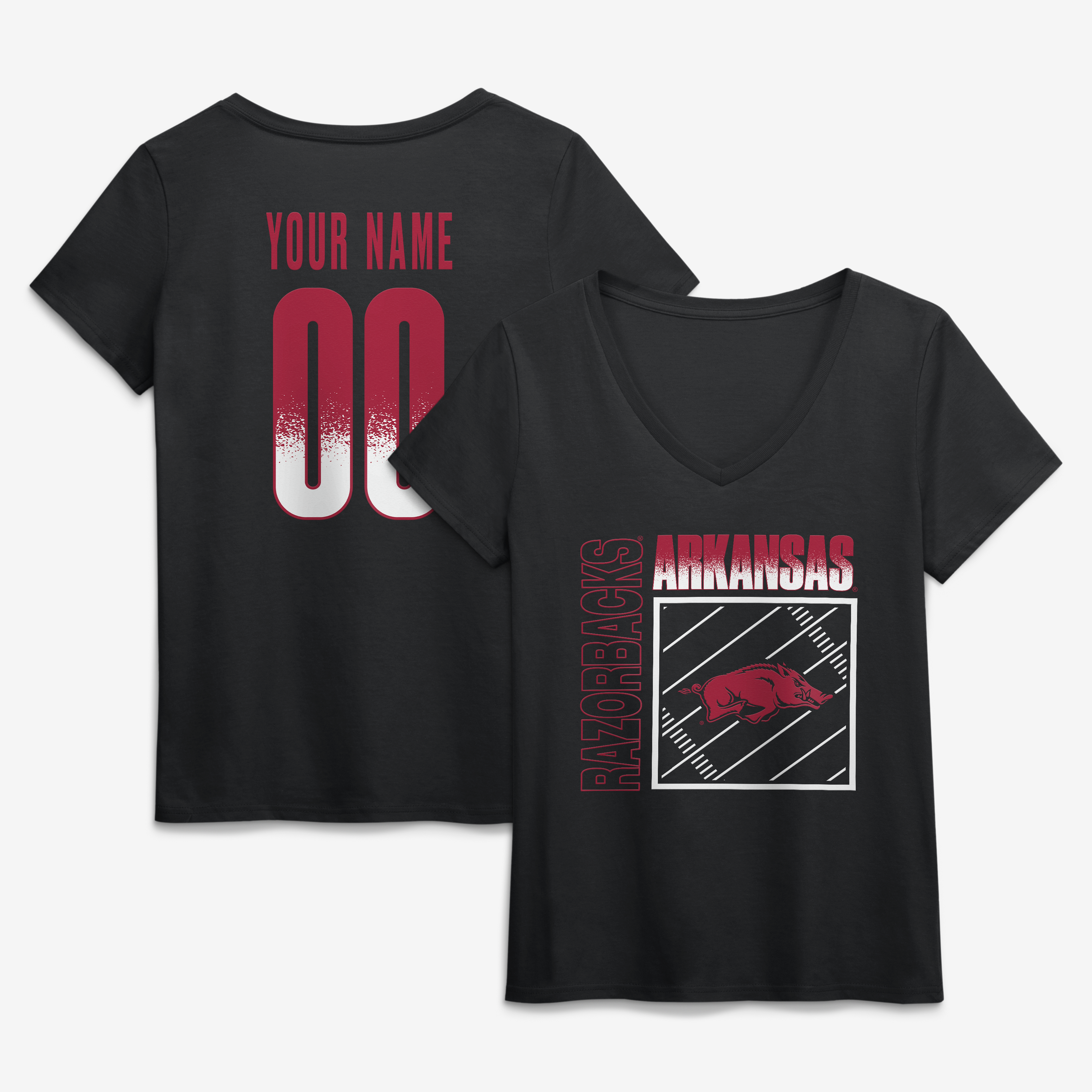 Women’s Black Arkansas Razorbacks Home Field Pop Personalized Any Name & Number V-Neck T-Shirt Women’s Black Arkansas Razorbacks Home Field Pop Personalized Any Name & Number V-Neck T-Shirt