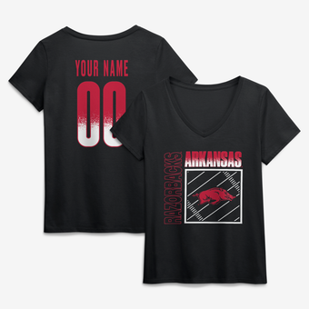 Women's Black Arkansas Razorbacks Home Field Pop Personalized Any Name & Number V-Neck T-Shirt