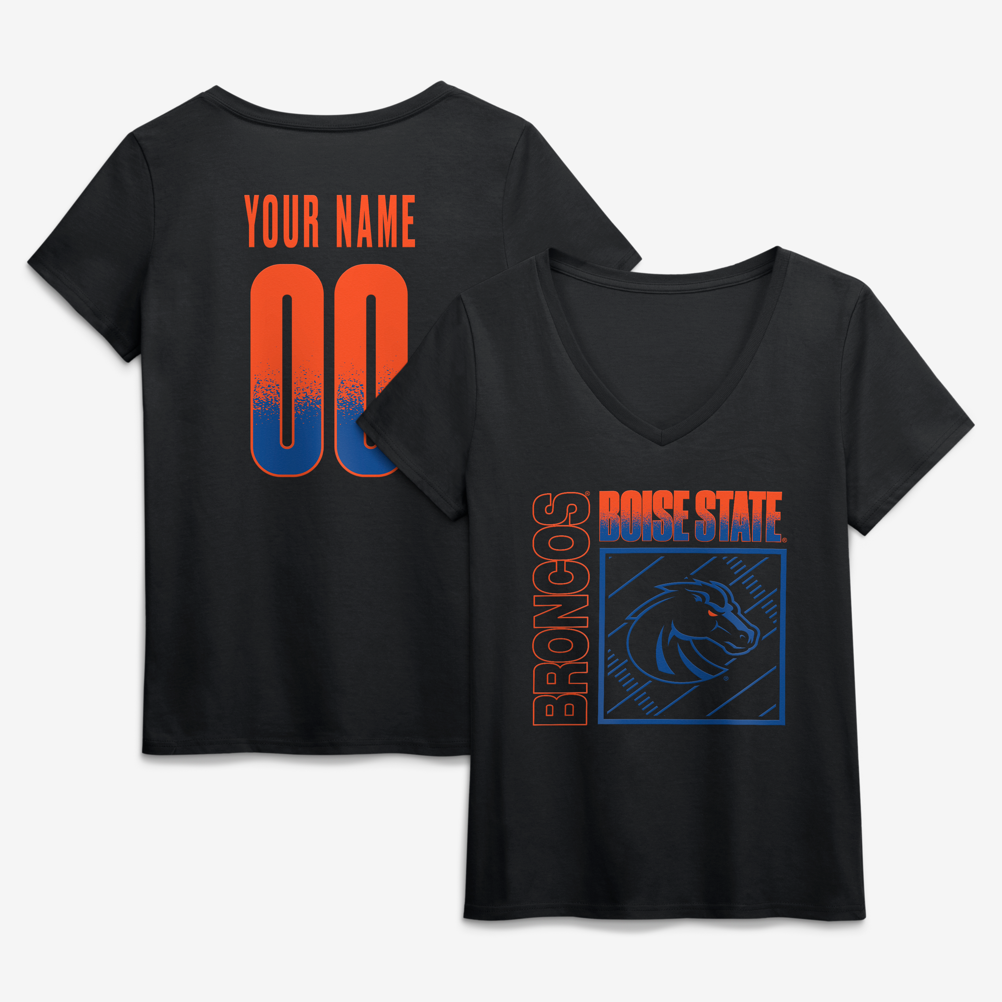 Women's Black Boise State Broncos Home Field Pop Personalized Any Name & Number V-Neck T-Shirt