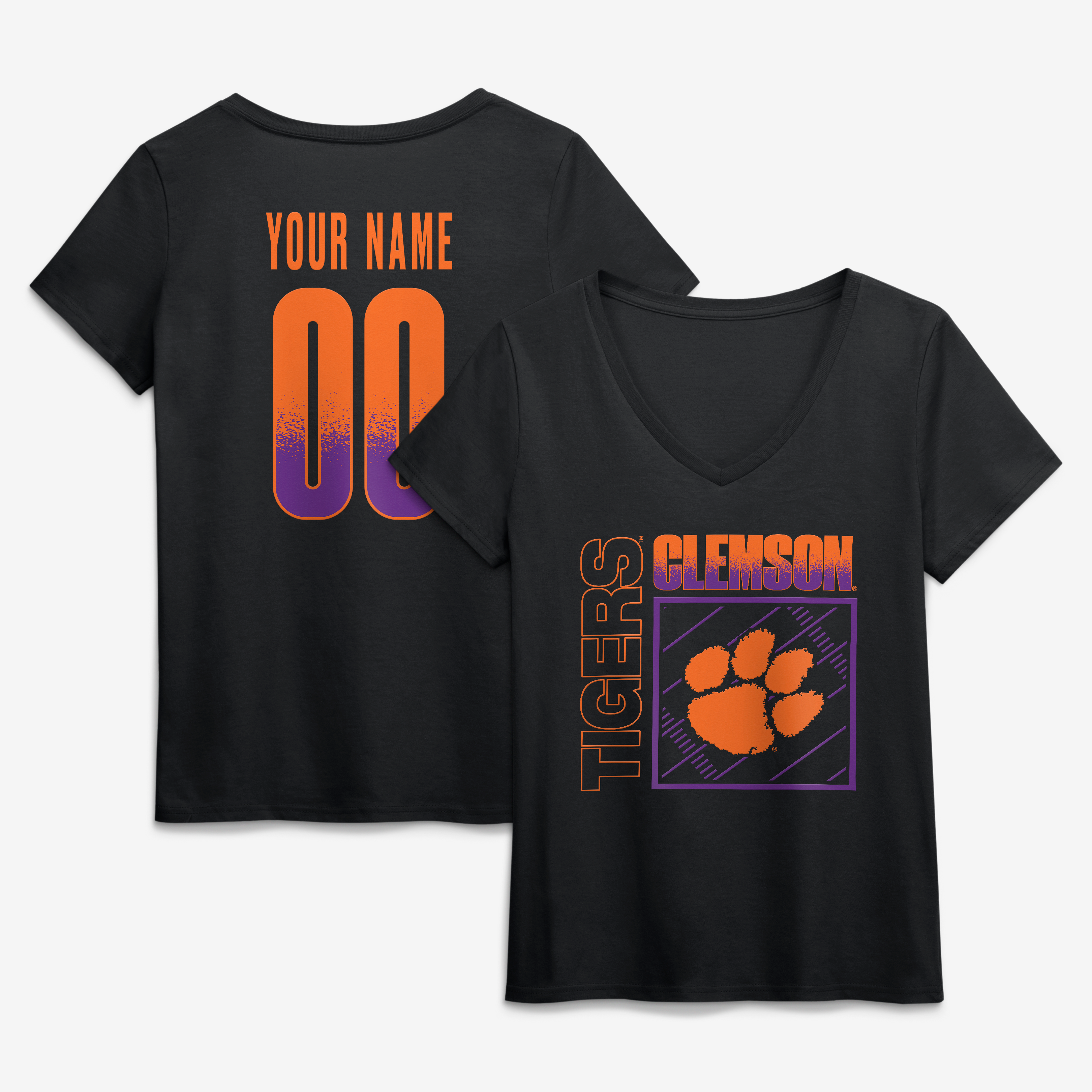Women's Black Clemson Tigers Home Field Pop Personalized Any Name & Number V-Neck T-Shirt