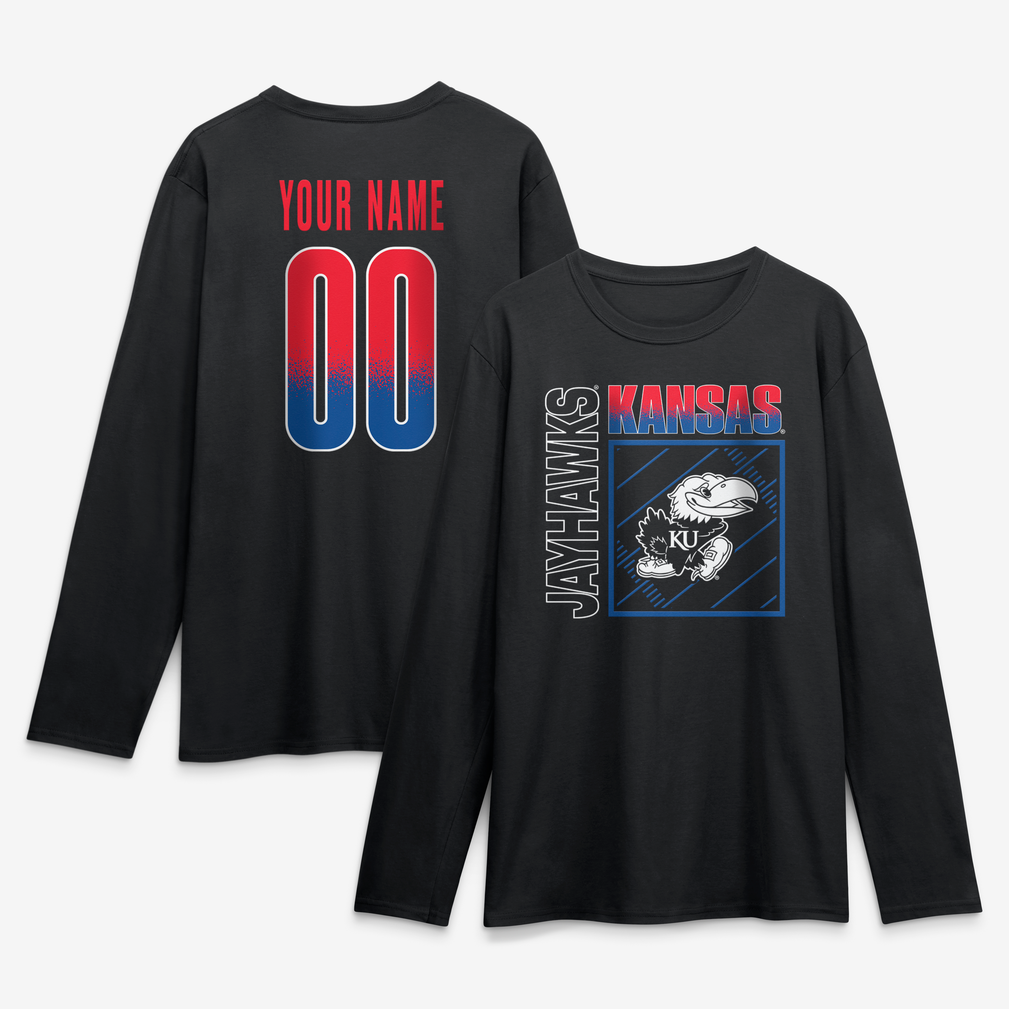 Men's Black Kansas Jayhawks  Home Field Pop Personalized Any Name & Number Long Sleeve T-Shirt