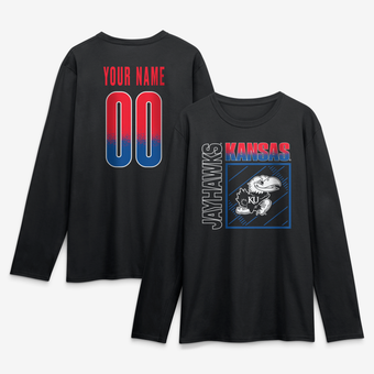 Men's Black Kansas Jayhawks  Home Field Pop Personalized Any Name & Number Long Sleeve T-Shirt
