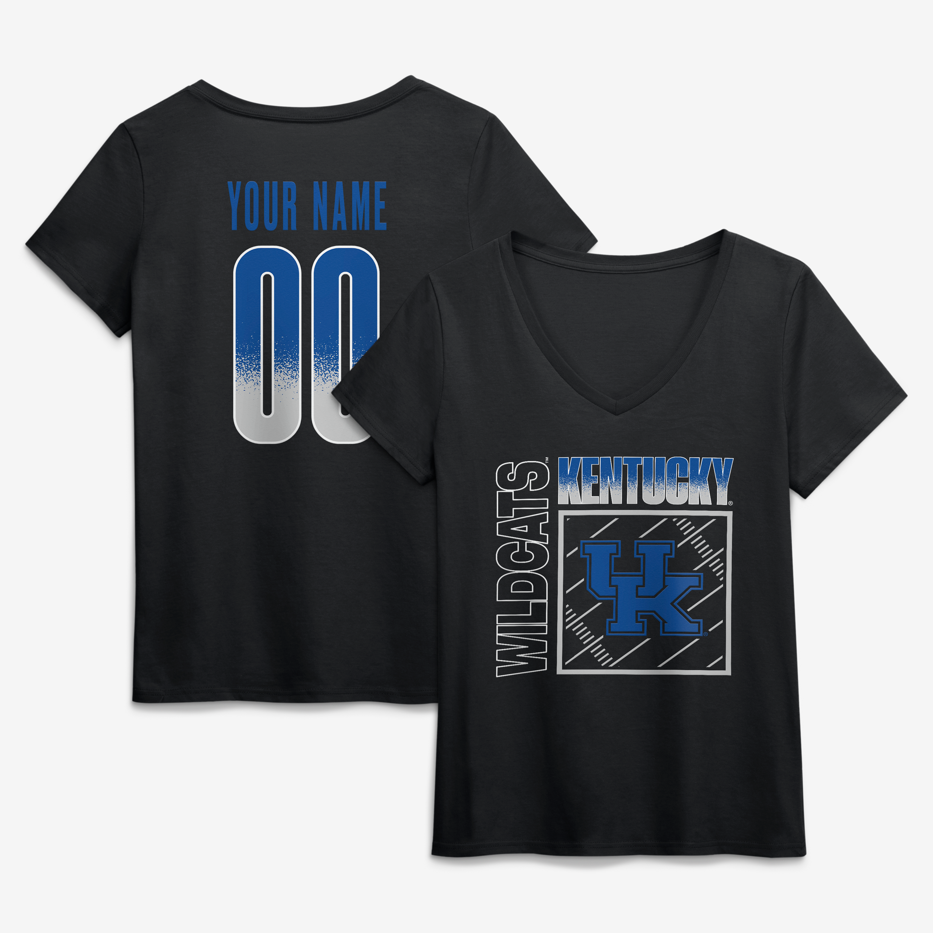Women's Black Kentucky Wildcats Home Field Pop Personalized Any Name & Number V-Neck T-Shirt