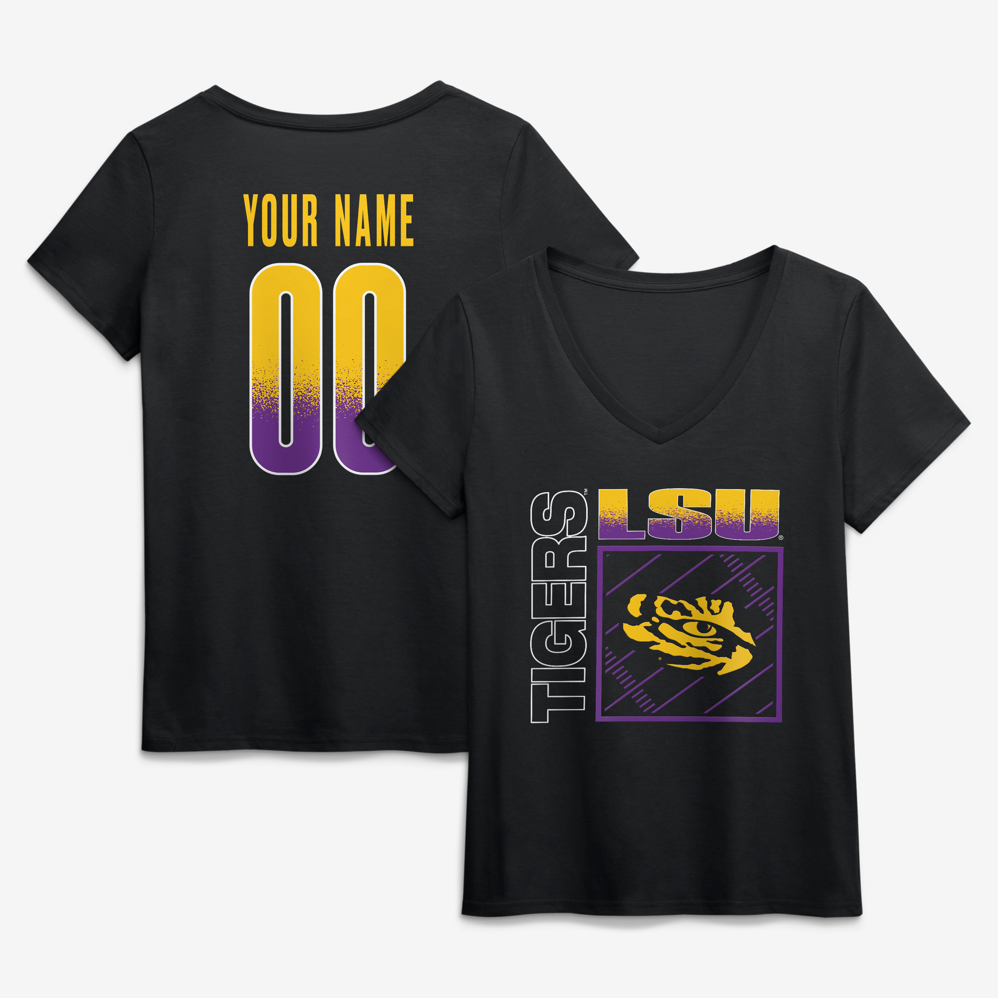 Women's Black LSU Tigers Home Field Pop Personalized Any Name & Number V-Neck T-Shirt