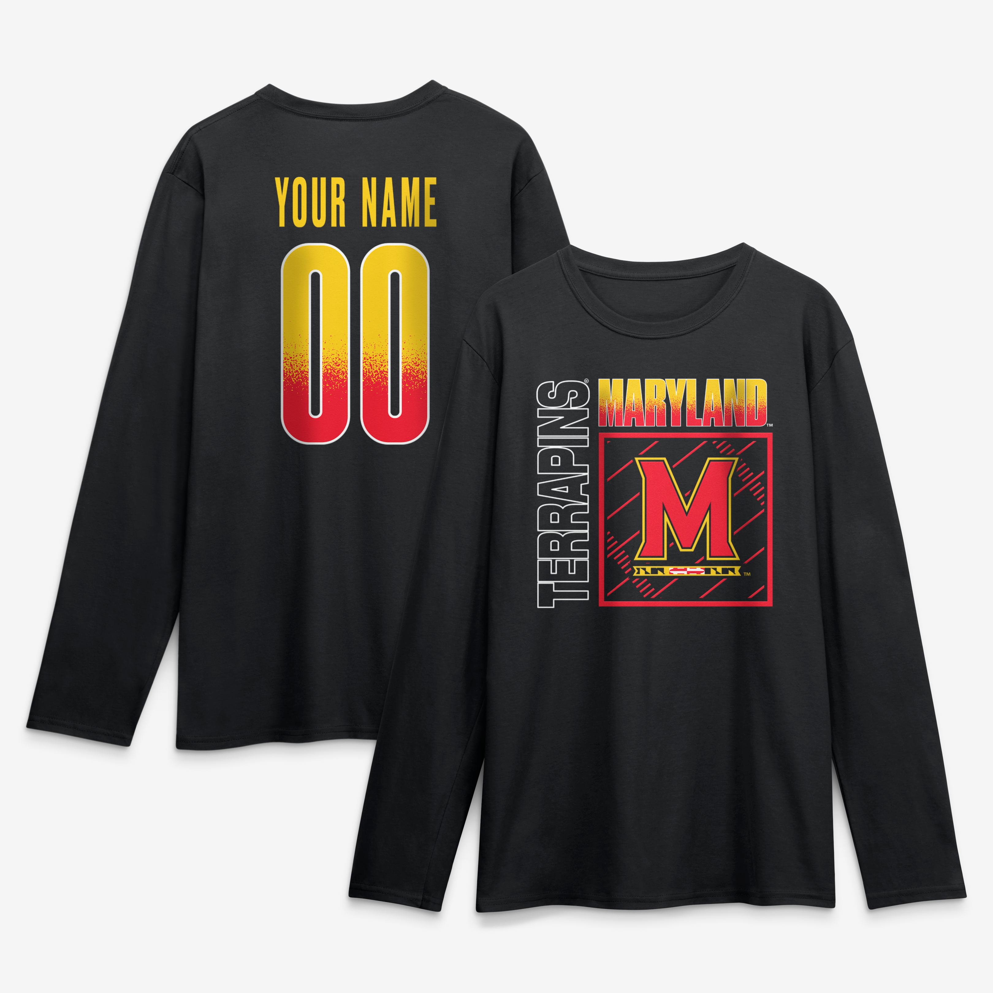 Men's Black Maryland Terrapins  Home Field Pop Personalized Any Name & Number Long Sleeve T-Shirt